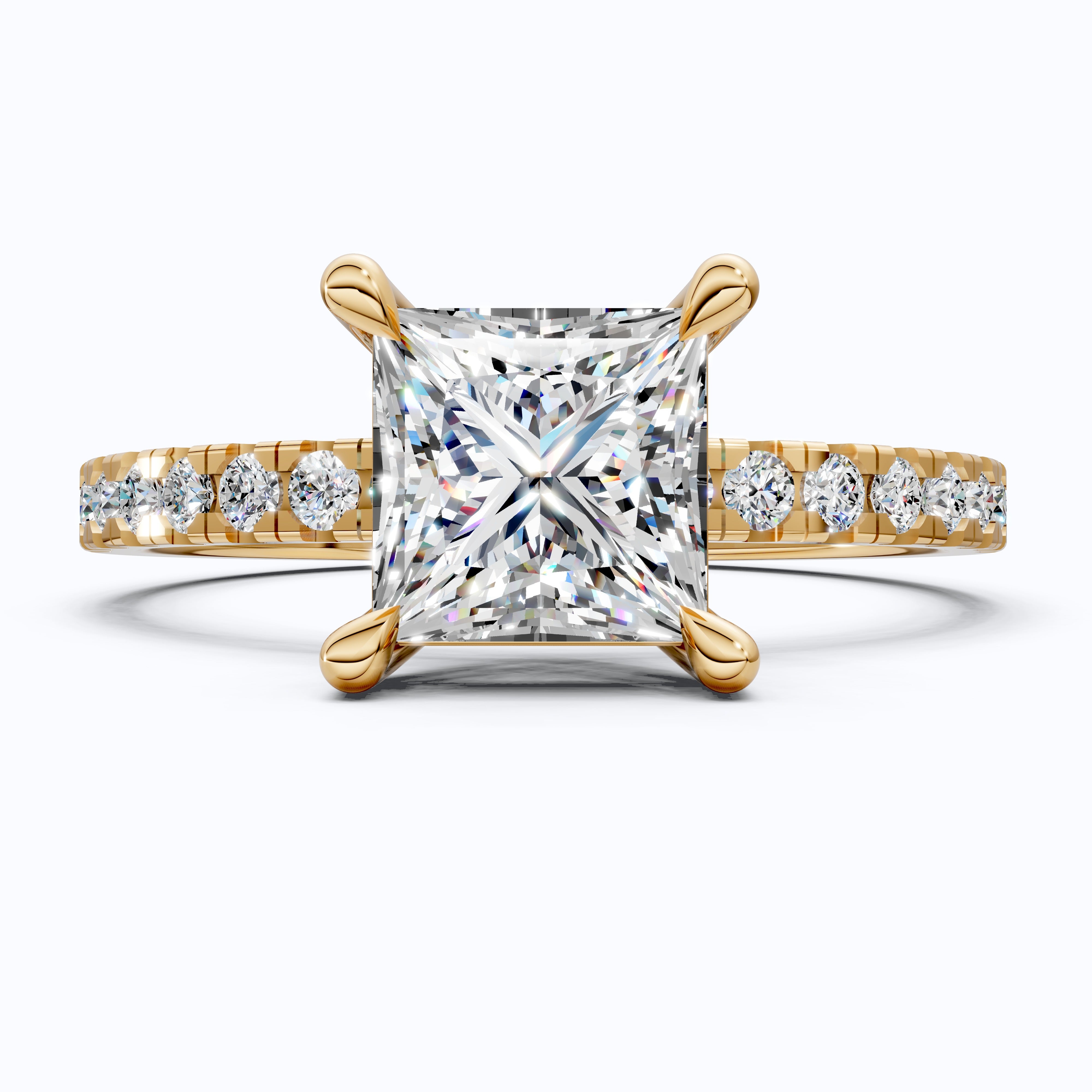 1.00 CT Princess Cut Pavé Band Solitaire Engagement Ring in Lab Grown Diamond - 14K Solid Gold, Bridal Gift for Her, Everyday Fine Jewelry