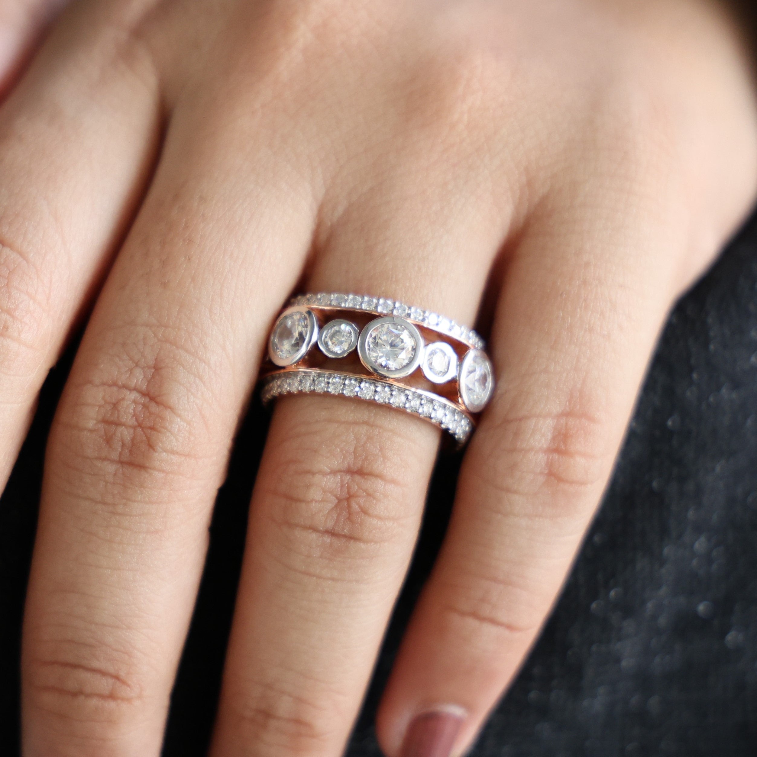 Unique Patterned Wide Eternity Wedding Band in 14K Solid Gold, 5.12 TCW Round Cut Lab Created Diamonds, Anniversary Ring, Everyday Band