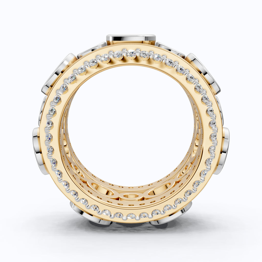 Unique Patterned Wide Eternity Wedding Band in 14K Solid Gold, 5.12 TCW Round Cut Lab Created Diamonds, Anniversary Ring, Everyday Band