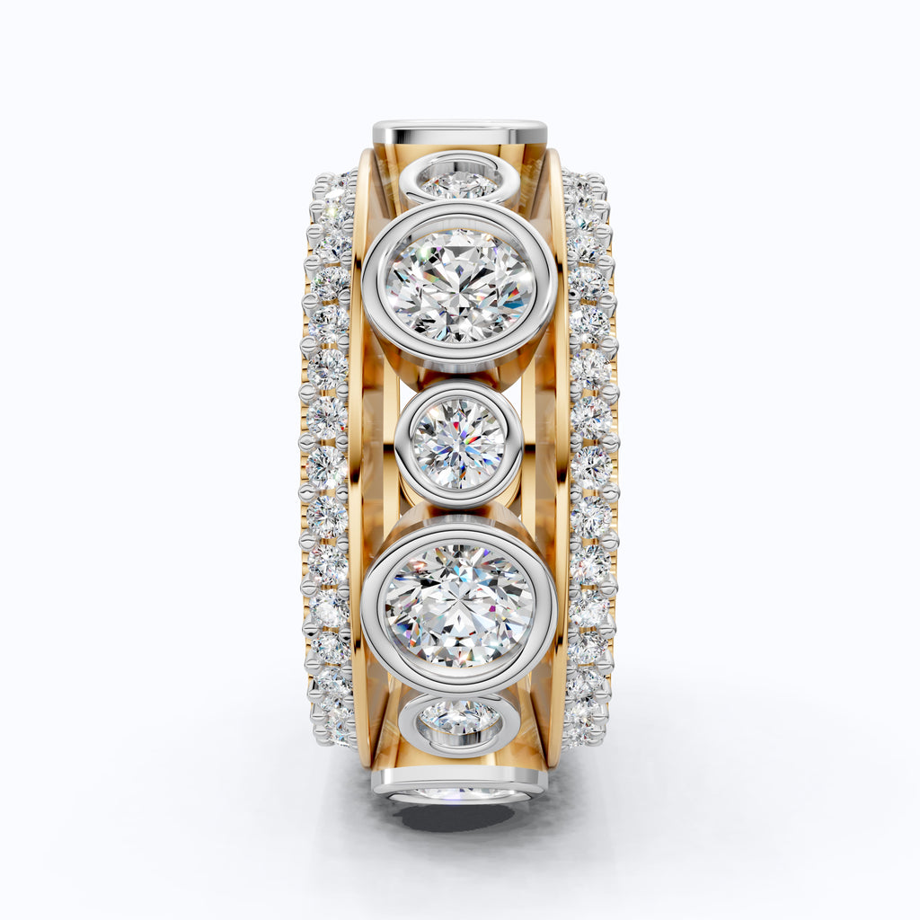 Unique Patterned Wide Eternity Wedding Band in 14K Solid Gold, 5.12 TCW Round Cut Lab Created Diamonds, Anniversary Ring, Everyday Band