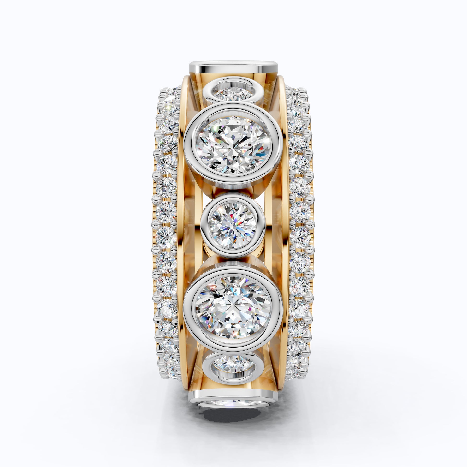 Unique Patterned Wide Eternity Wedding Band in 14K Solid Gold, 5.12 TCW Round Cut Lab Created Diamonds, Anniversary Ring, Everyday Band