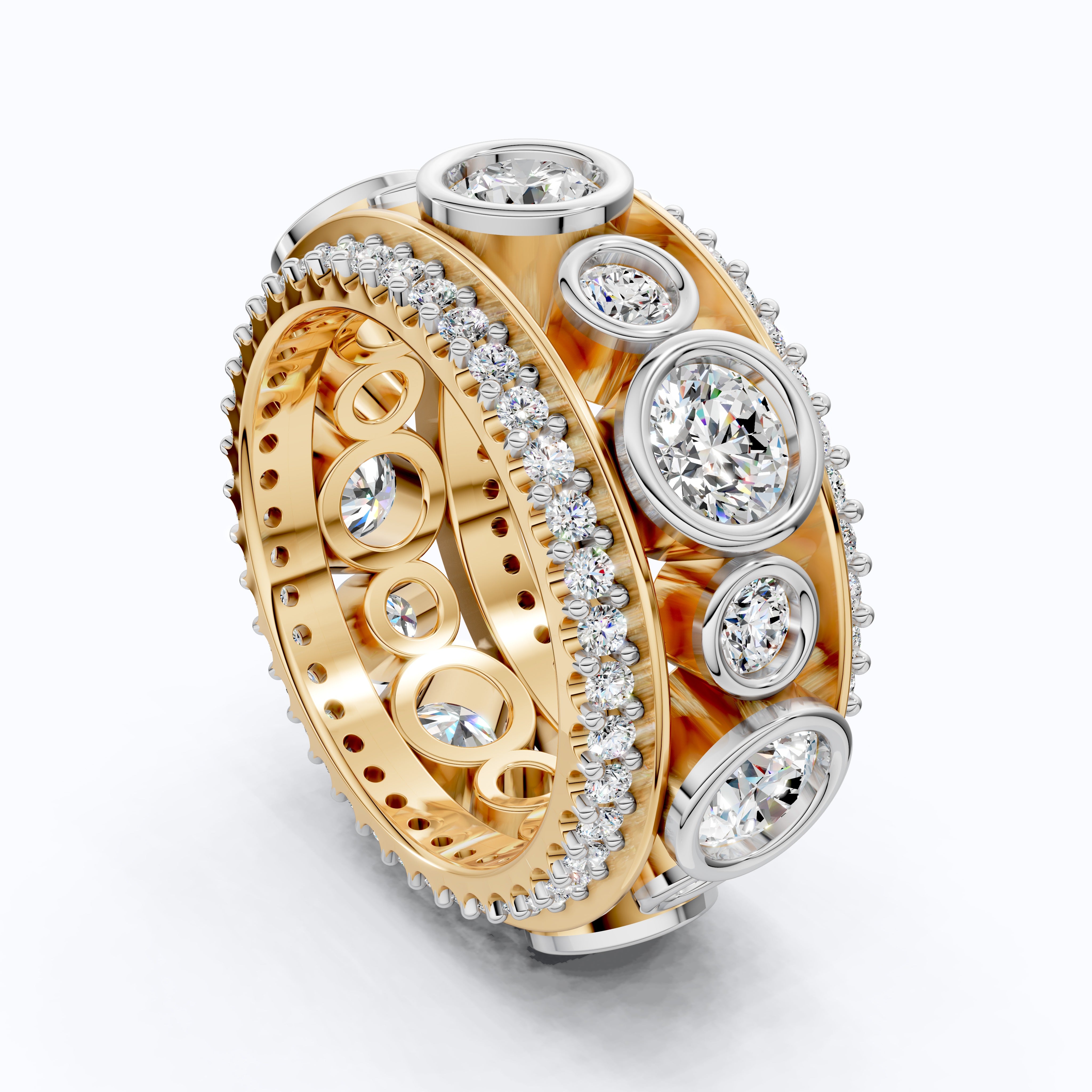 Unique Patterned Wide Eternity Wedding Band in 14K Solid Gold, 5.12 TCW Round Cut Lab Created Diamonds, Anniversary Ring, Everyday Band