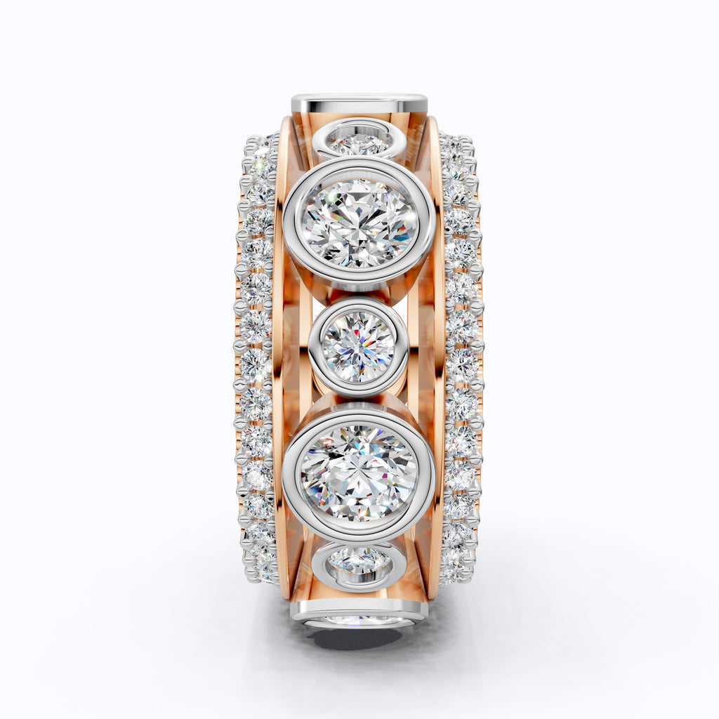 Unique Patterned Wide Eternity Wedding Band in 14K Solid Gold, 5.12 TCW Round Cut Lab Created Diamonds, Anniversary Ring, Everyday Band