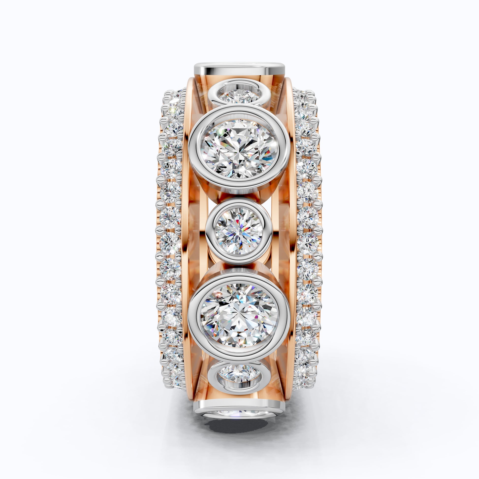 Unique Patterned Wide Eternity Wedding Band in 14K Solid Gold, 5.12 TCW Round Cut Lab Created Diamonds, Anniversary Ring, Everyday Band