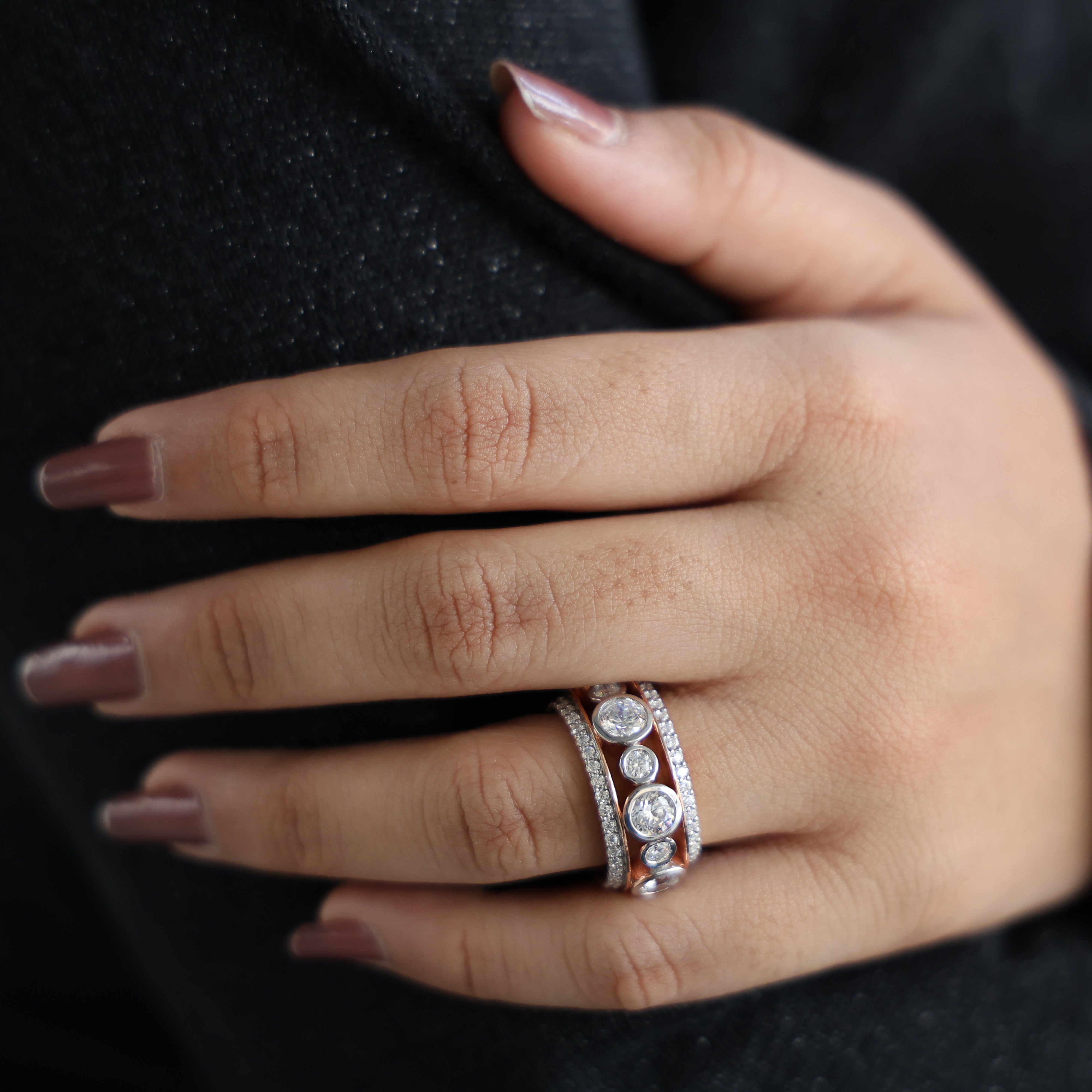 Unique Patterned Wide Eternity Wedding Band in 14K Solid Gold, 5.12 TCW Round Cut Lab Created Diamonds, Anniversary Ring, Everyday Band