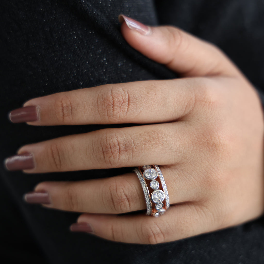 Unique Patterned Wide Eternity Wedding Band in 14K Solid Gold, 5.12 TCW Round Cut Lab Created Diamonds, Anniversary Ring, Everyday Band