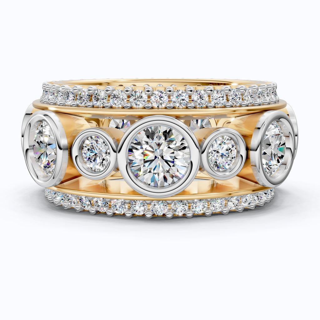 Unique Patterned Wide Eternity Wedding Band in 14K Solid Gold, 5.12 TCW Round Cut Lab Created Diamonds, Anniversary Ring, Everyday Band