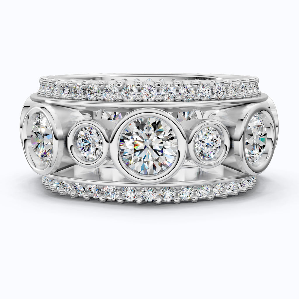 Unique Patterned Wide Eternity Wedding Band in 14K Solid Gold, 5.12 TCW Round Cut Lab Created Diamonds, Anniversary Ring, Everyday Band