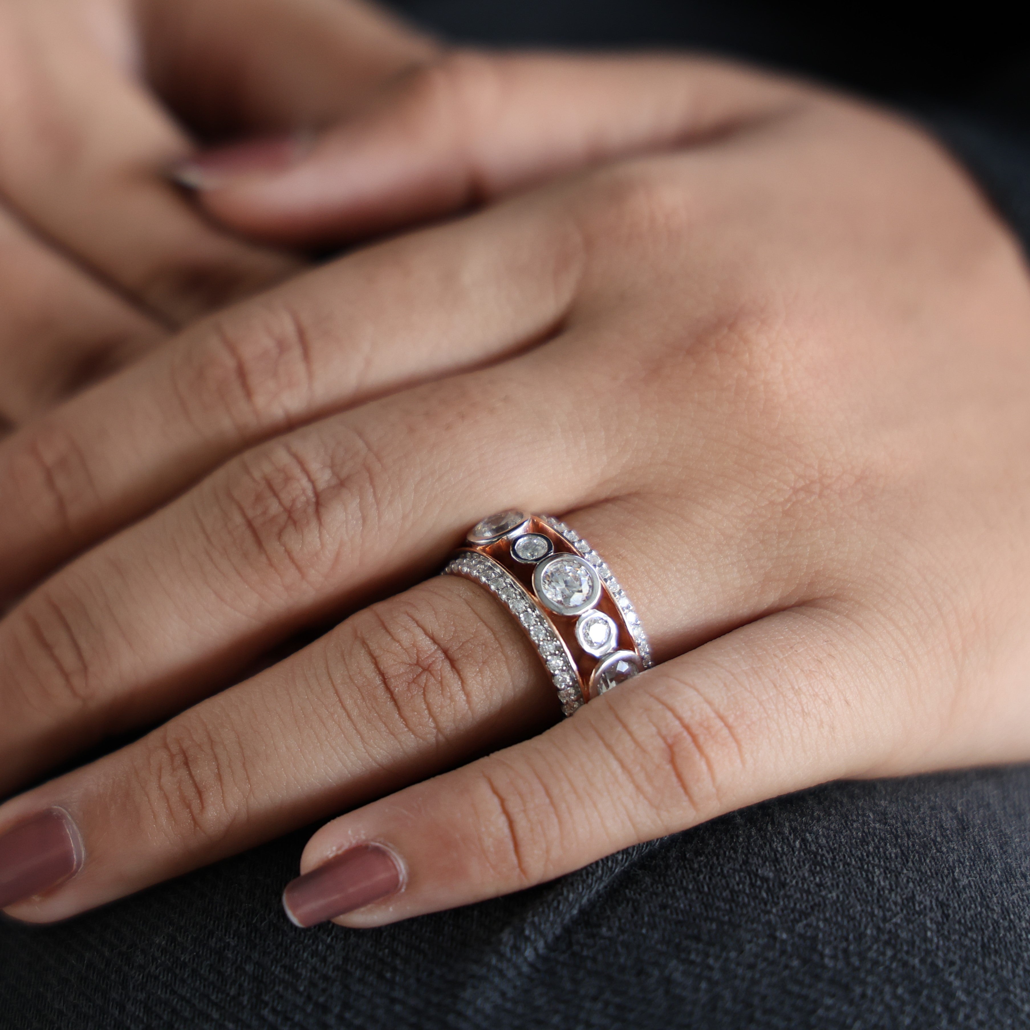 Unique Patterned Wide Eternity Wedding Band in 14K Solid Gold, 5.12 TCW Round Cut Lab Created Diamonds, Anniversary Ring, Everyday Band