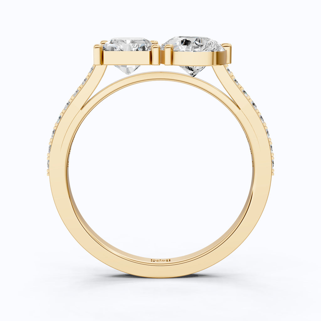 2.30 TCW Radiant/Pear Cut Open Toi et Moi Pave Engagement Ring in Lab Grown Diamond - 14K Solid Gold, Handmade Bridal Jewelry, Everyday Ring