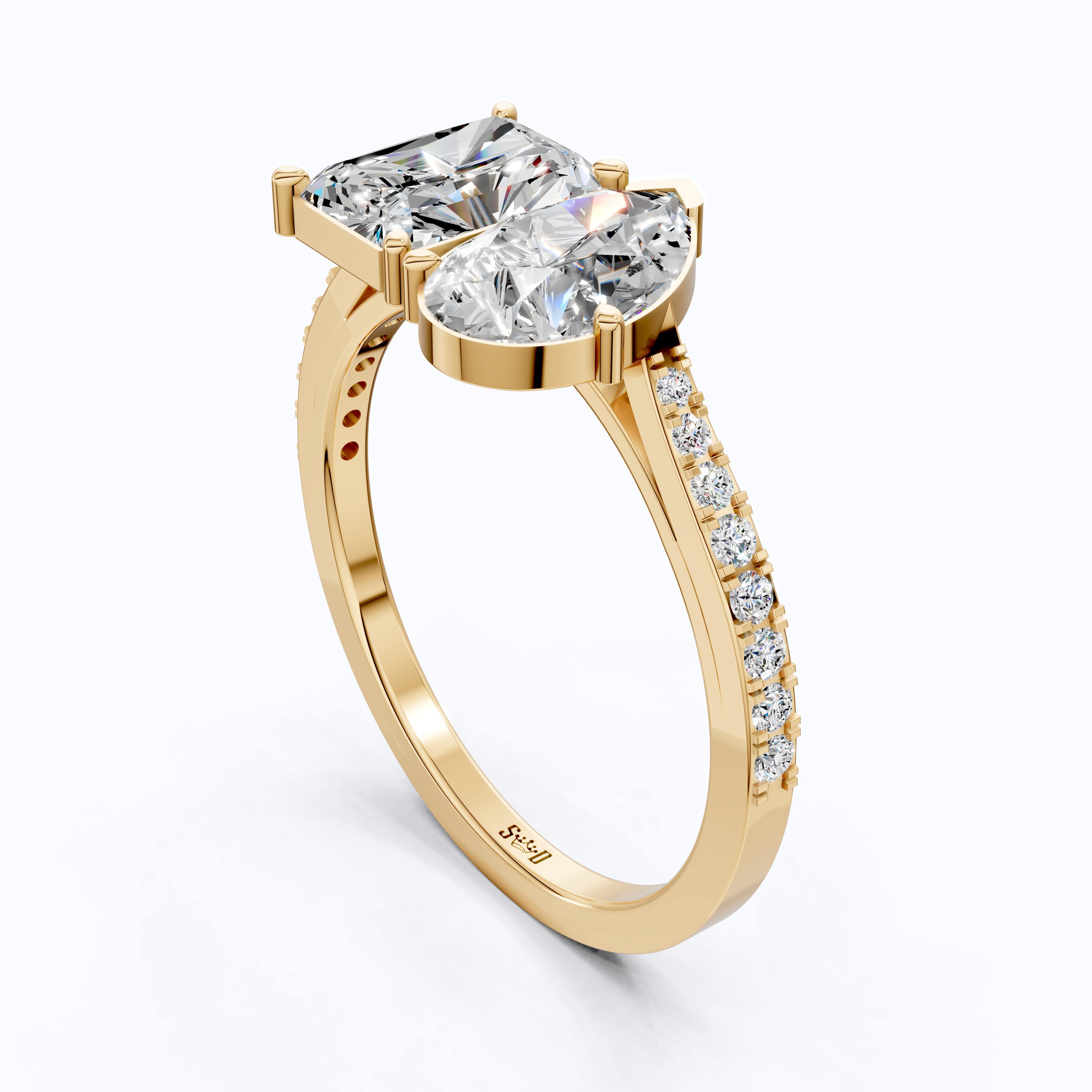 2.30 TCW Radiant/Pear Cut Open Toi et Moi Pave Engagement Ring in Lab Grown Diamond - 14K Solid Gold, Handmade Bridal Jewelry, Everyday Ring
