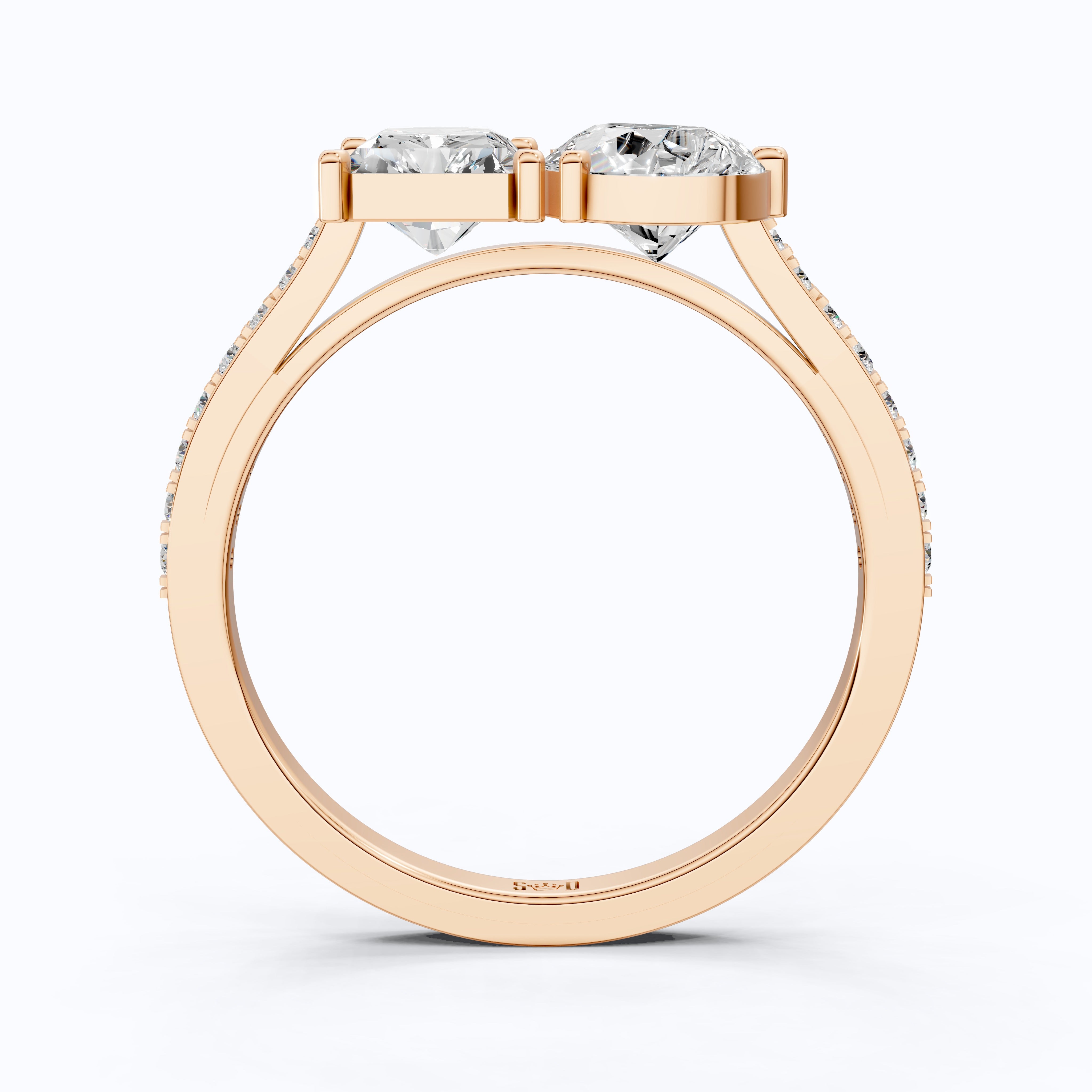 2.30 TCW Radiant/Pear Cut Open Toi et Moi Pave Engagement Ring in Lab Grown Diamond - 14K Solid Gold, Handmade Bridal Jewelry, Everyday Ring