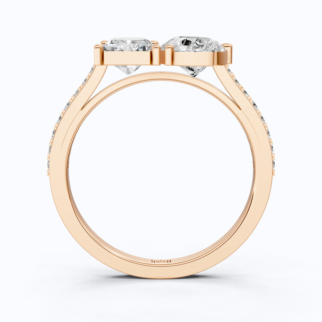 2.30 TCW Radiant/Pear Cut Open Toi et Moi Pave Engagement Ring in Lab Grown Diamond - 14K Solid Gold, Handmade Bridal Jewelry, Everyday Ring