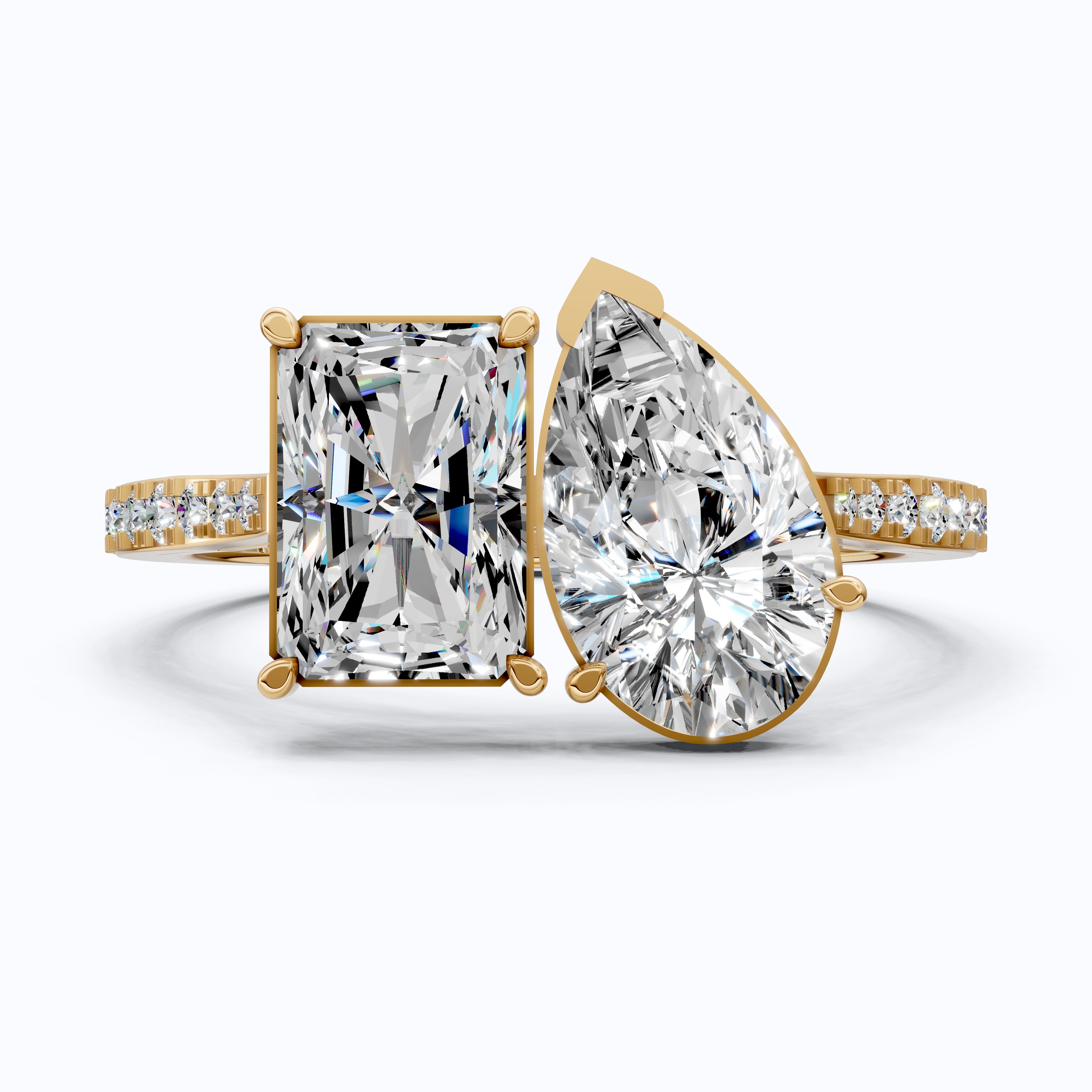 2.30 TCW Radiant/Pear Cut Open Toi et Moi Pave Engagement Ring in Lab Grown Diamond - 14K Solid Gold, Handmade Bridal Jewelry, Everyday Ring