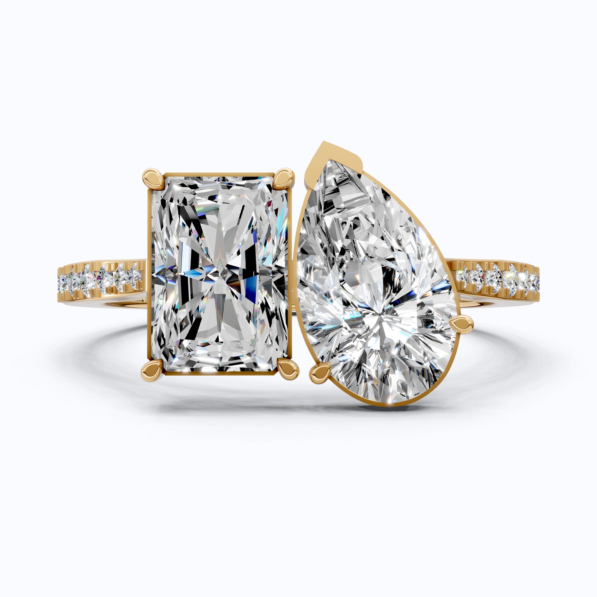 2.30 TCW Radiant/Pear Cut Open Toi et Moi Pave Engagement Ring in Lab Grown Diamond - 14K Solid Gold, Handmade Bridal Jewelry, Everyday Ring