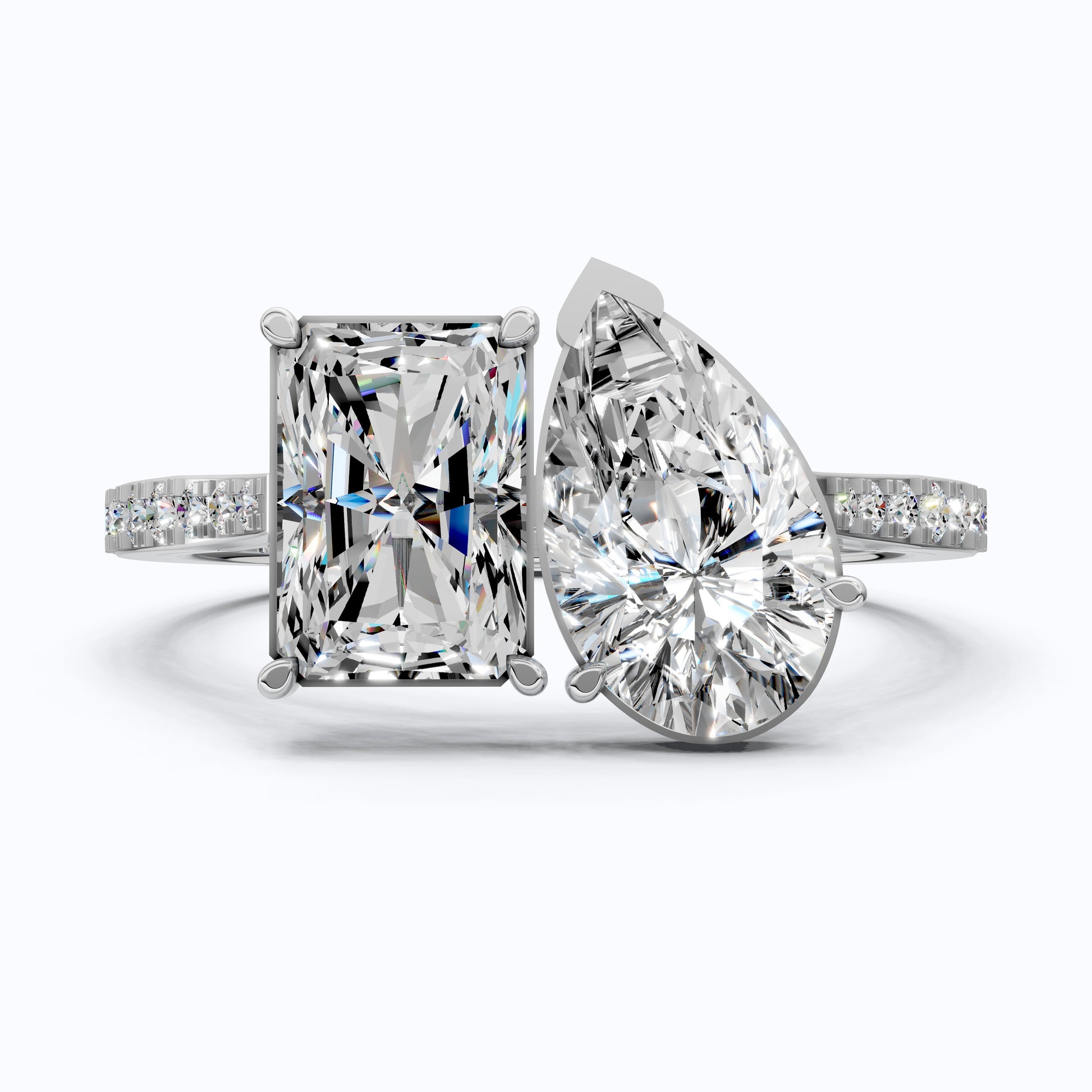 2.30 TCW Radiant/Pear Cut Open Toi et Moi Pave Engagement Ring in Lab Grown Diamond - 14K Solid Gold, Handmade Bridal Jewelry, Everyday Ring