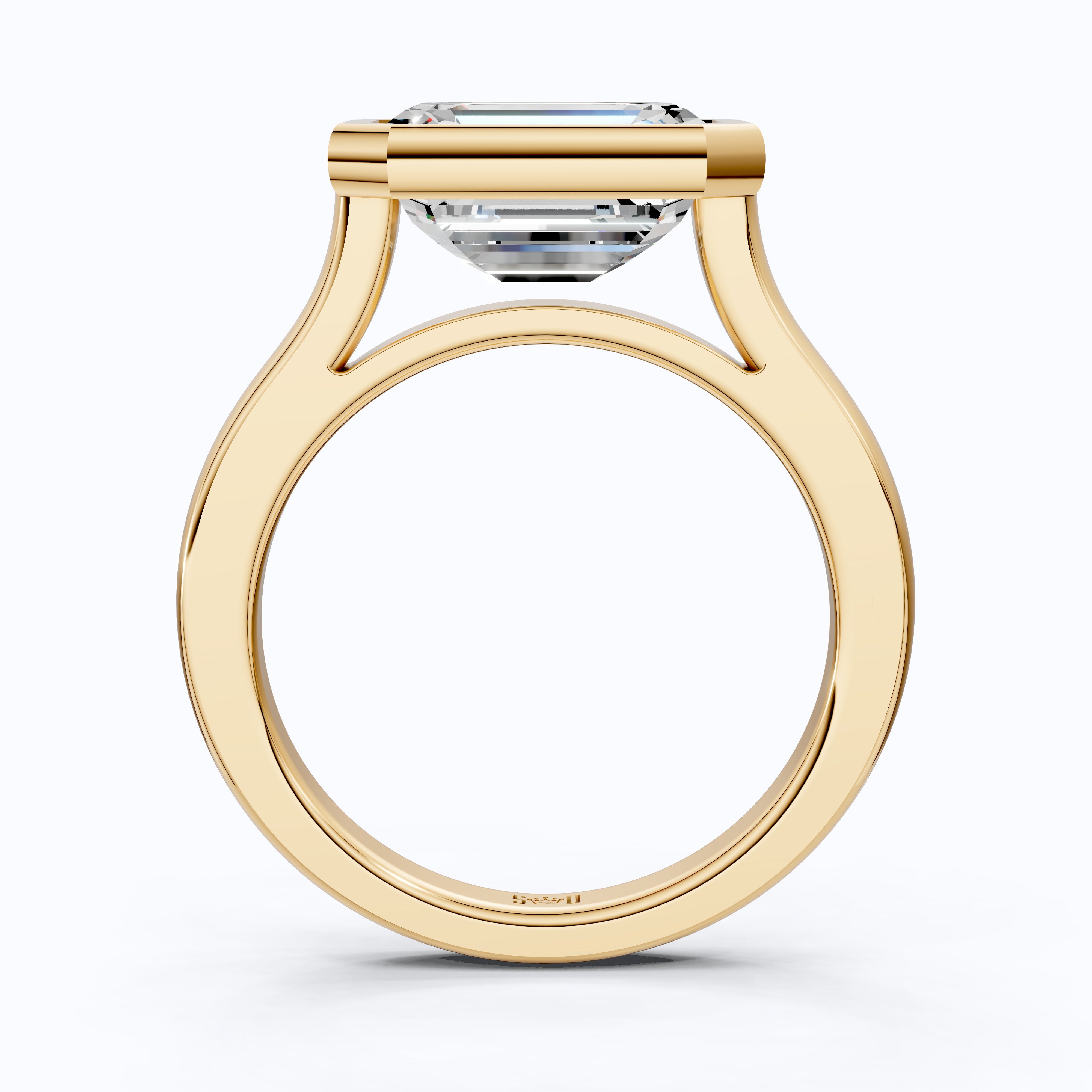 Horizontal Emerald Cut Bezel Promise Ring in Moissanite or Lab Grown Diamond – 14k Solid Gold or Silver Engagement Ring Gift for Her