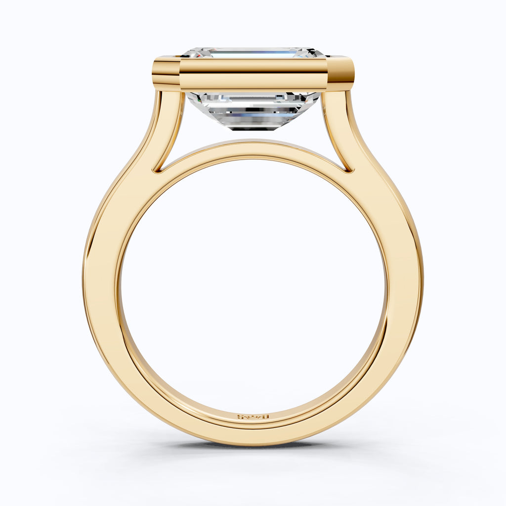 Horizontal Emerald Cut Bezel Promise Ring in Moissanite or Lab Grown Diamond – 14k Solid Gold or Silver Engagement Ring Gift for Her