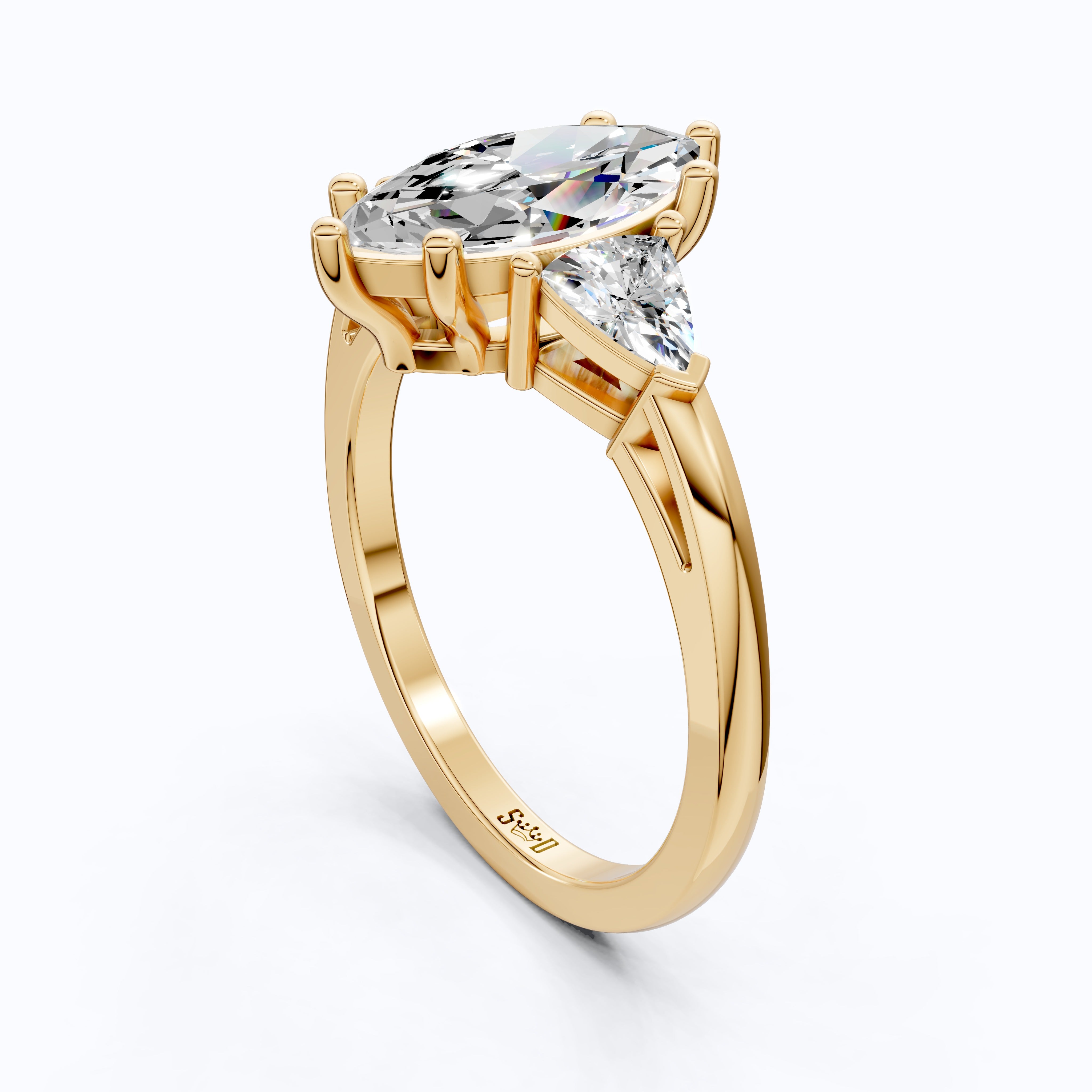 1.90 TCW Marquise & Trillion Cut Trilogy Engagement Ring in Lab Diamond – 14k Solid Gold, Wedding Gift for Her, Everyday Ring, Daily Wear