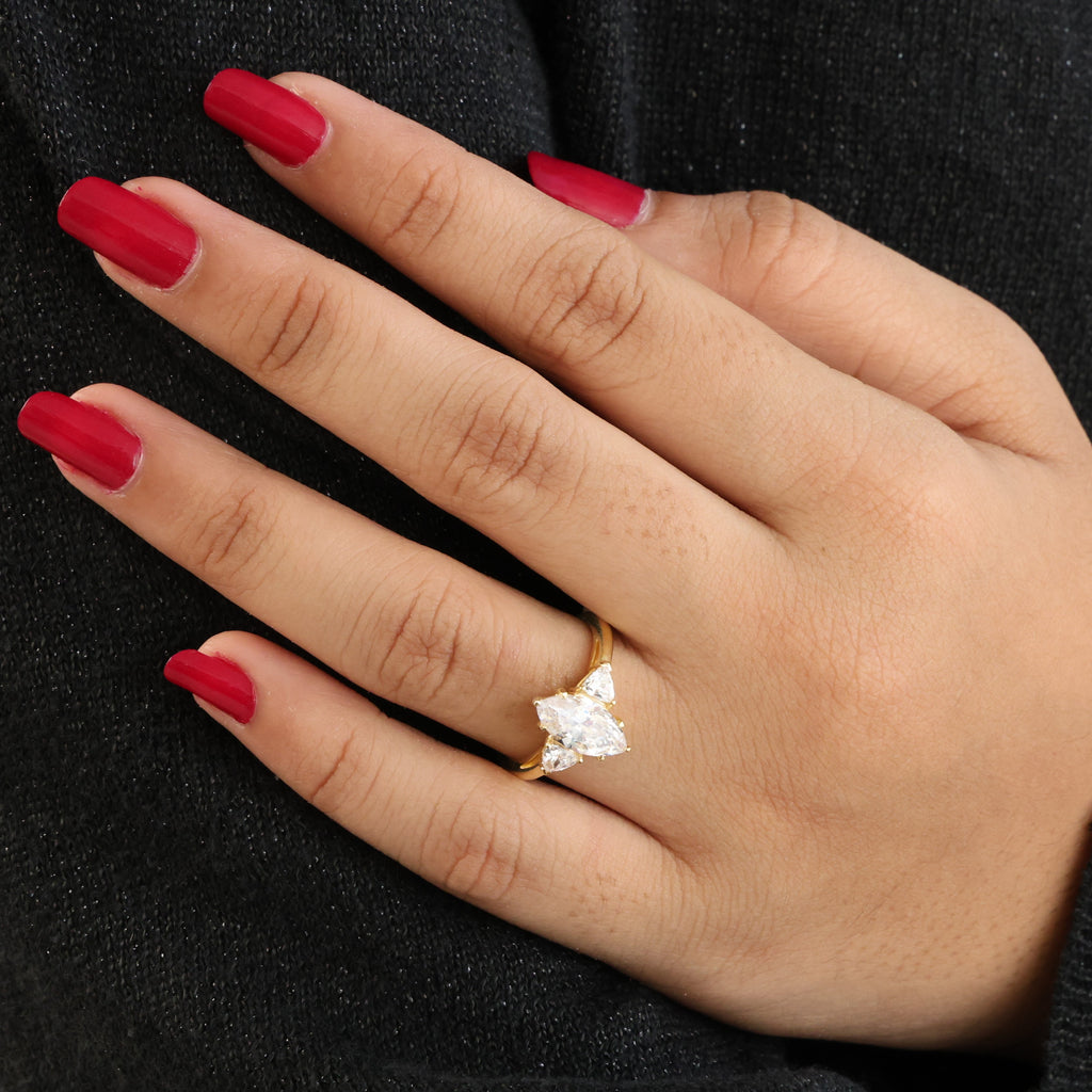 1.90 TCW Marquise & Trillion Cut Trilogy Engagement Ring in Lab Diamond – 14k Solid Gold, Wedding Gift for Her, Everyday Ring, Daily Wear