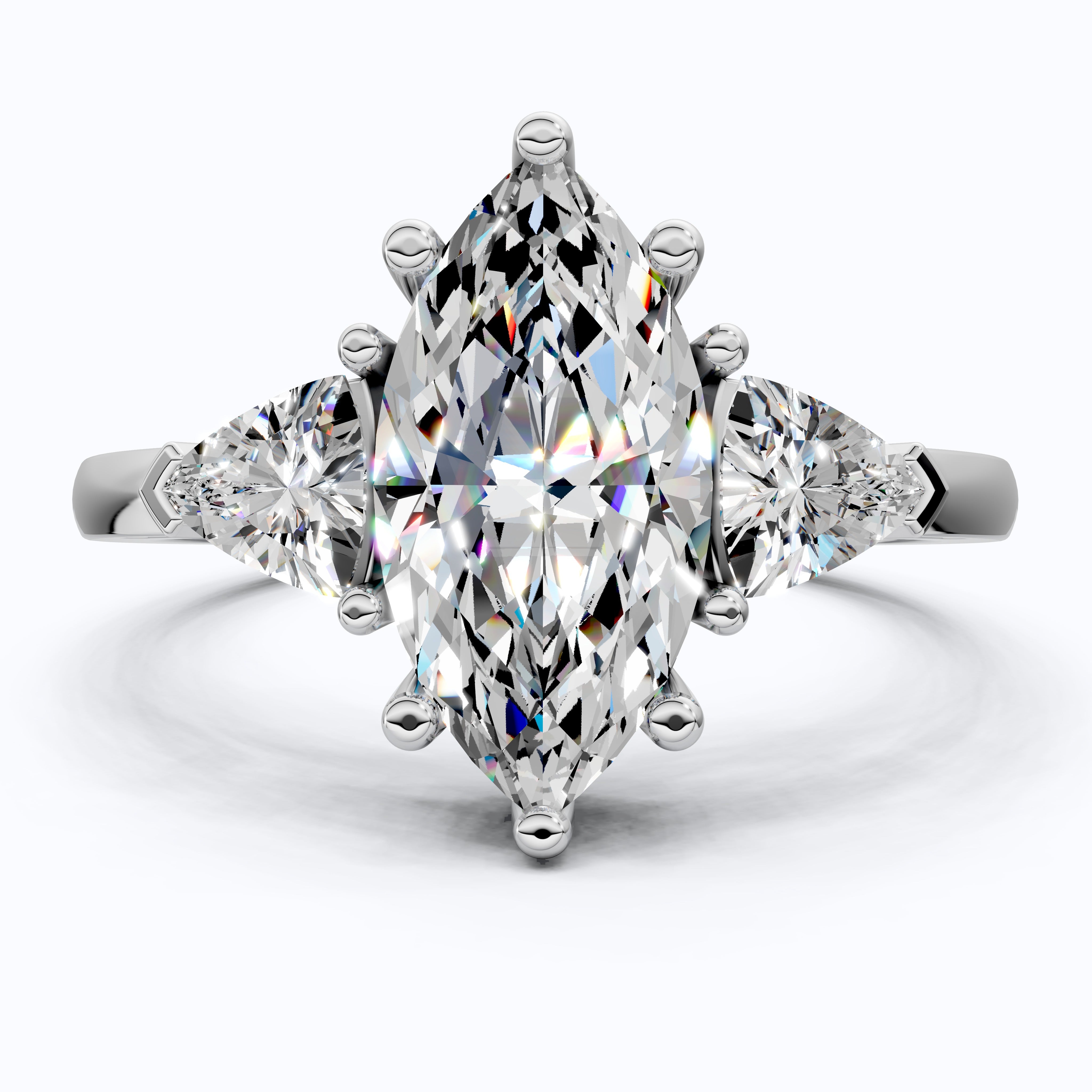 1.90 TCW Marquise & Trillion Cut Trilogy Engagement Ring in Lab Diamond – 14k Solid Gold, Wedding Gift for Her, Everyday Ring, Daily Wear