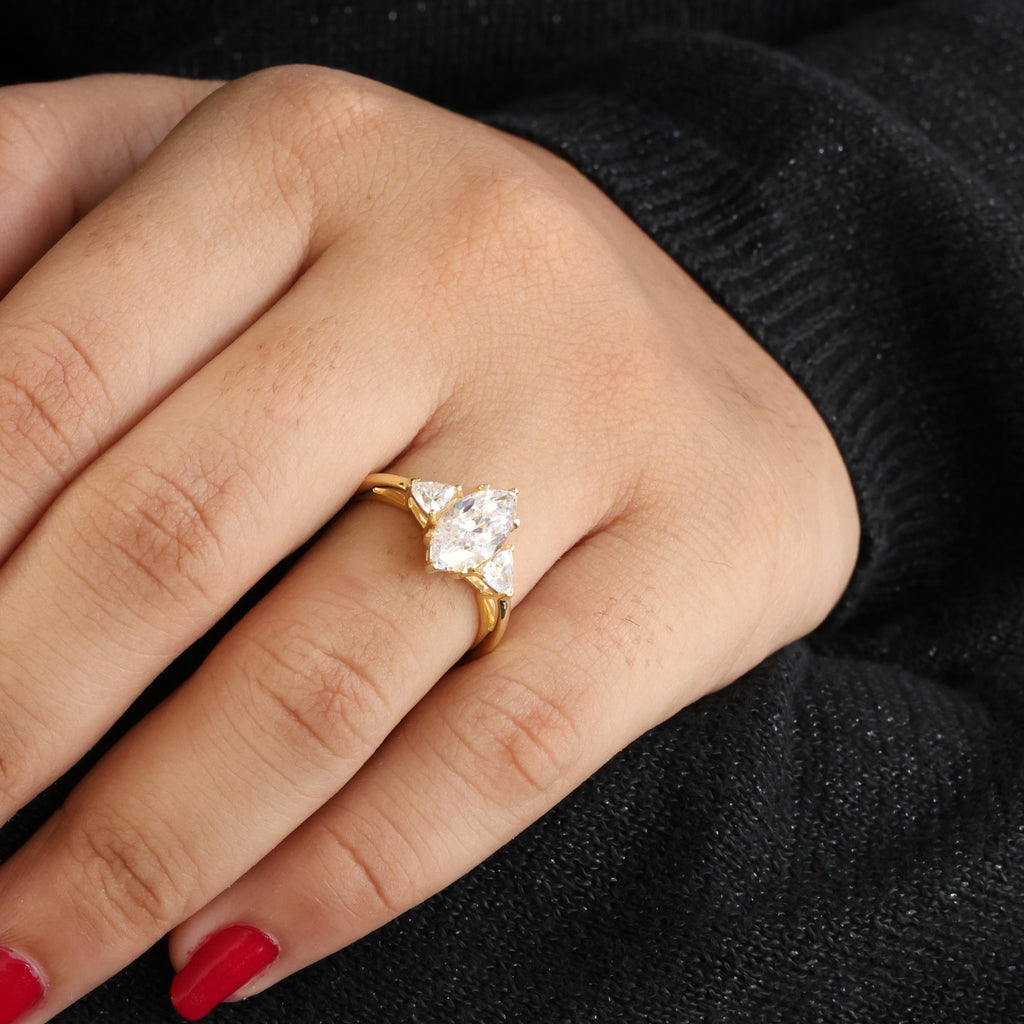 1.90 TCW Marquise & Trillion Cut Trilogy Engagement Ring in Lab Diamond – 14k Solid Gold, Wedding Gift for Her, Everyday Ring, Daily Wear