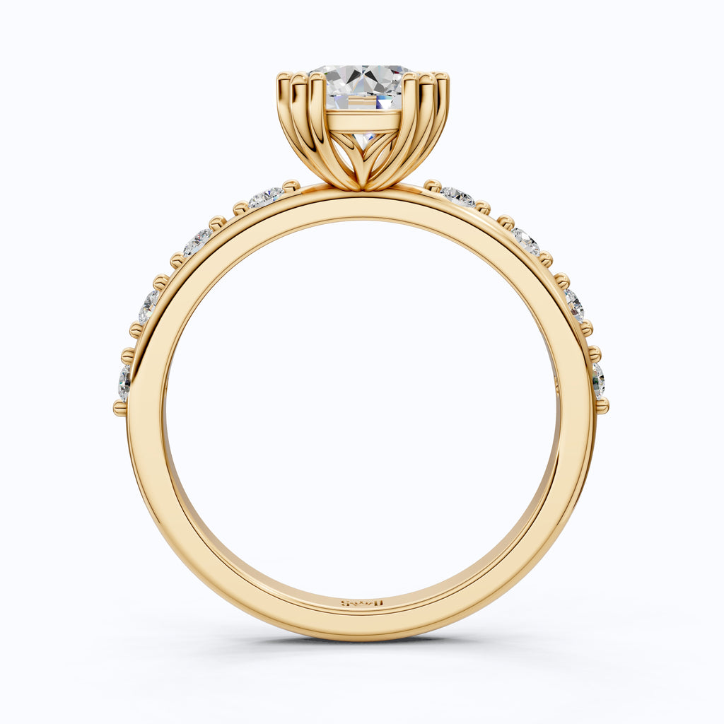 Modern Solitaire Pavé Engagement Ring in 14k Solid Gold, 1.00 CT Round Cut Lab Diamond, Promise Ring, Wedding Gift for Her, Everyday Jewelry