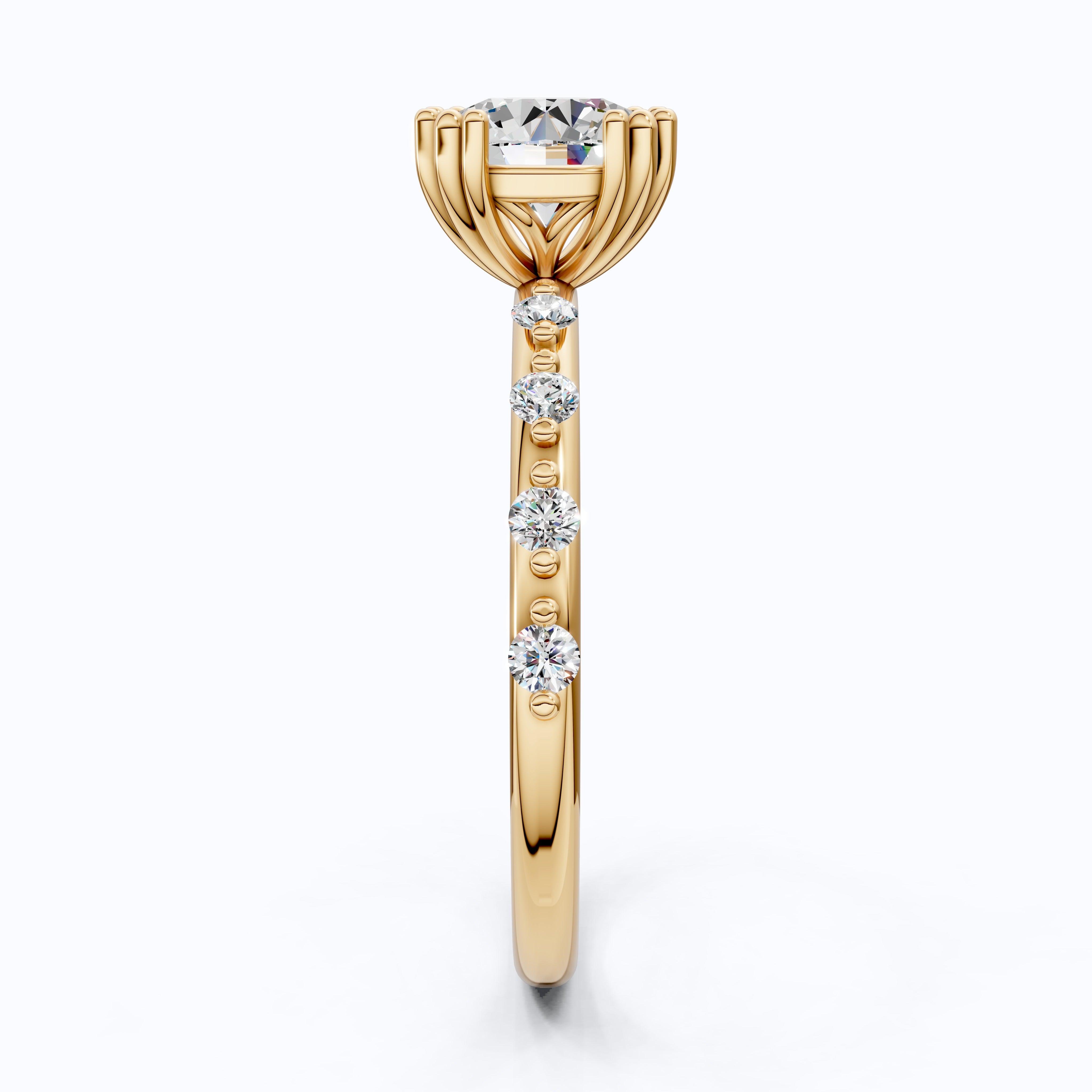 Modern Solitaire Pavé Engagement Ring in 14k Solid Gold, 1.00 CT Round Cut Lab Diamond, Promise Ring, Wedding Gift for Her, Everyday Jewelry