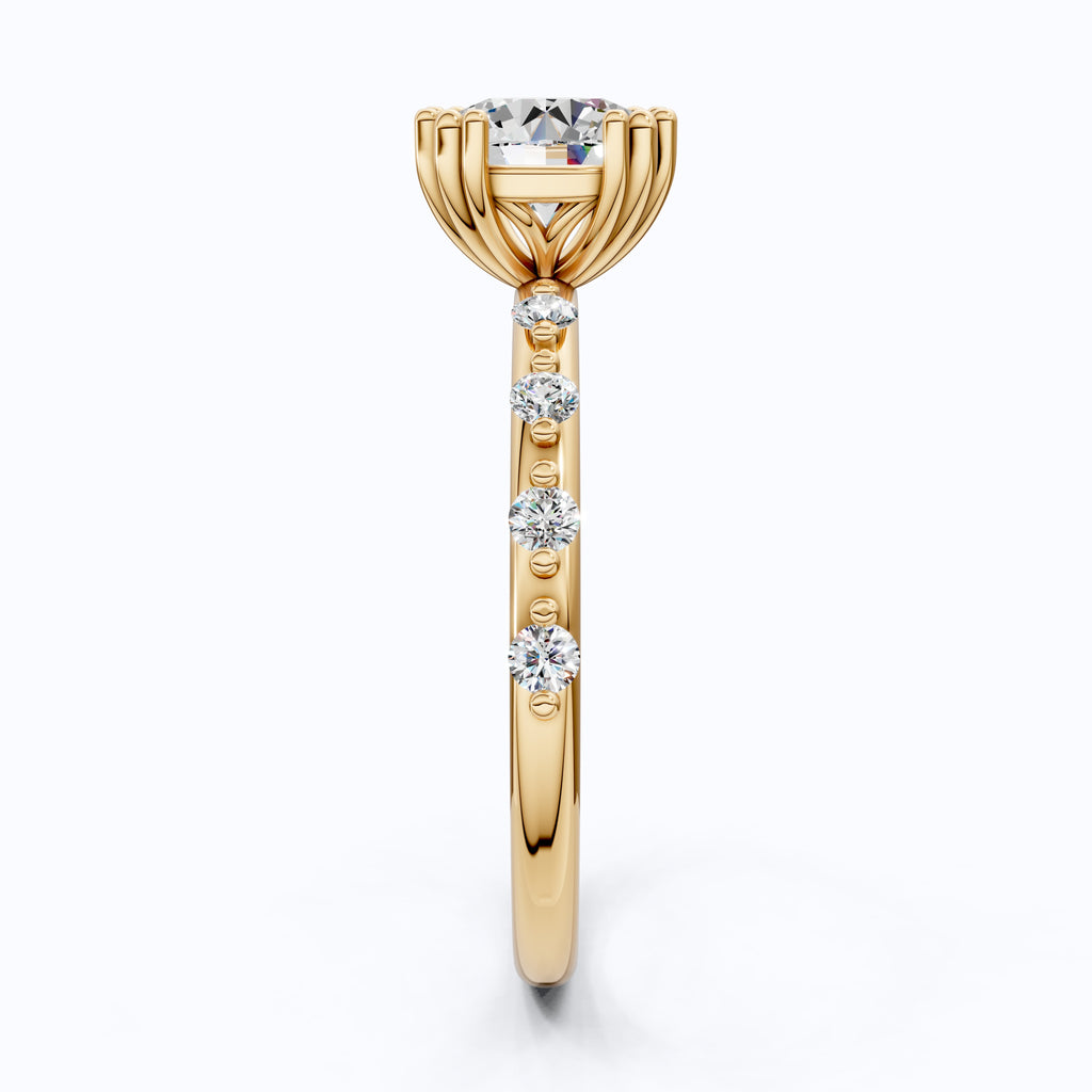 Modern Solitaire Pavé Engagement Ring in 14k Solid Gold, 1.00 CT Round Cut Lab Diamond, Promise Ring, Wedding Gift for Her, Everyday Jewelry