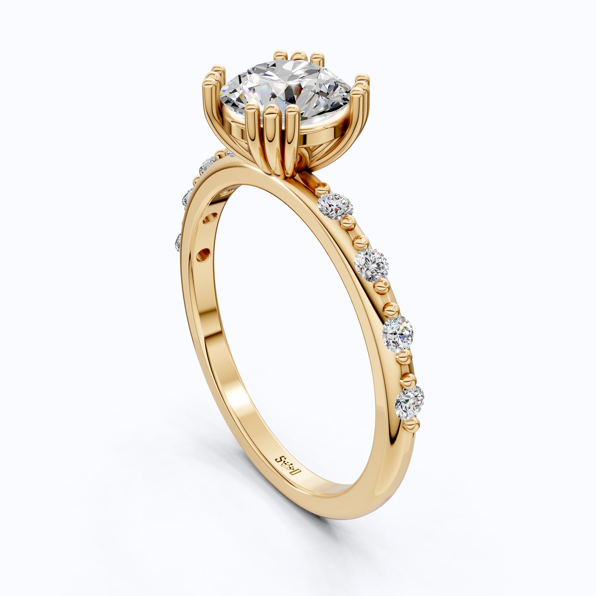 Modern Solitaire Pavé Engagement Ring in 14k Solid Gold, 1.00 CT Round Cut Lab Diamond, Promise Ring, Wedding Gift for Her, Everyday Jewelry