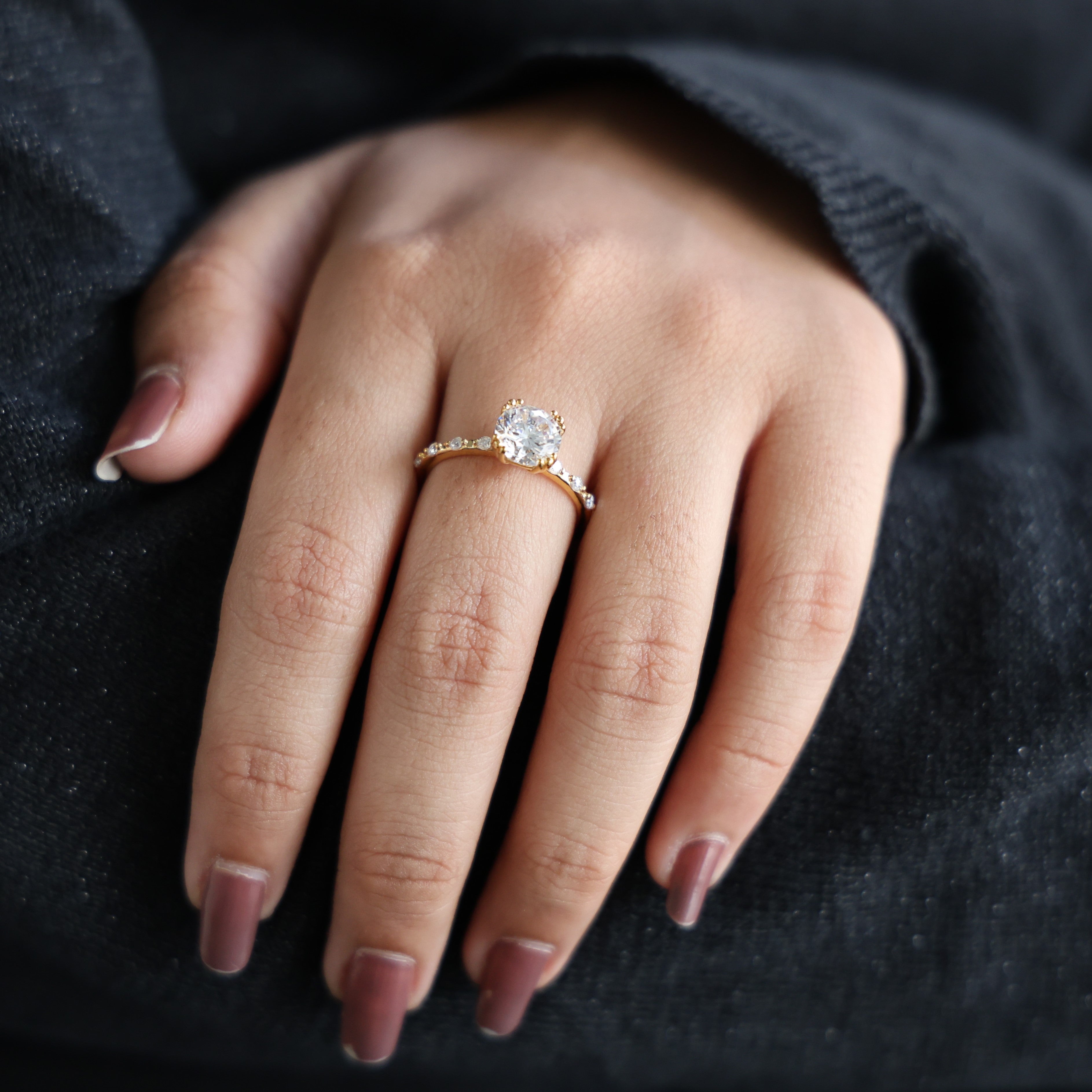 Modern Solitaire Pavé Engagement Ring in 14k Solid Gold, 1.00 CT Round Cut Lab Diamond, Promise Ring, Wedding Gift for Her, Everyday Jewelry