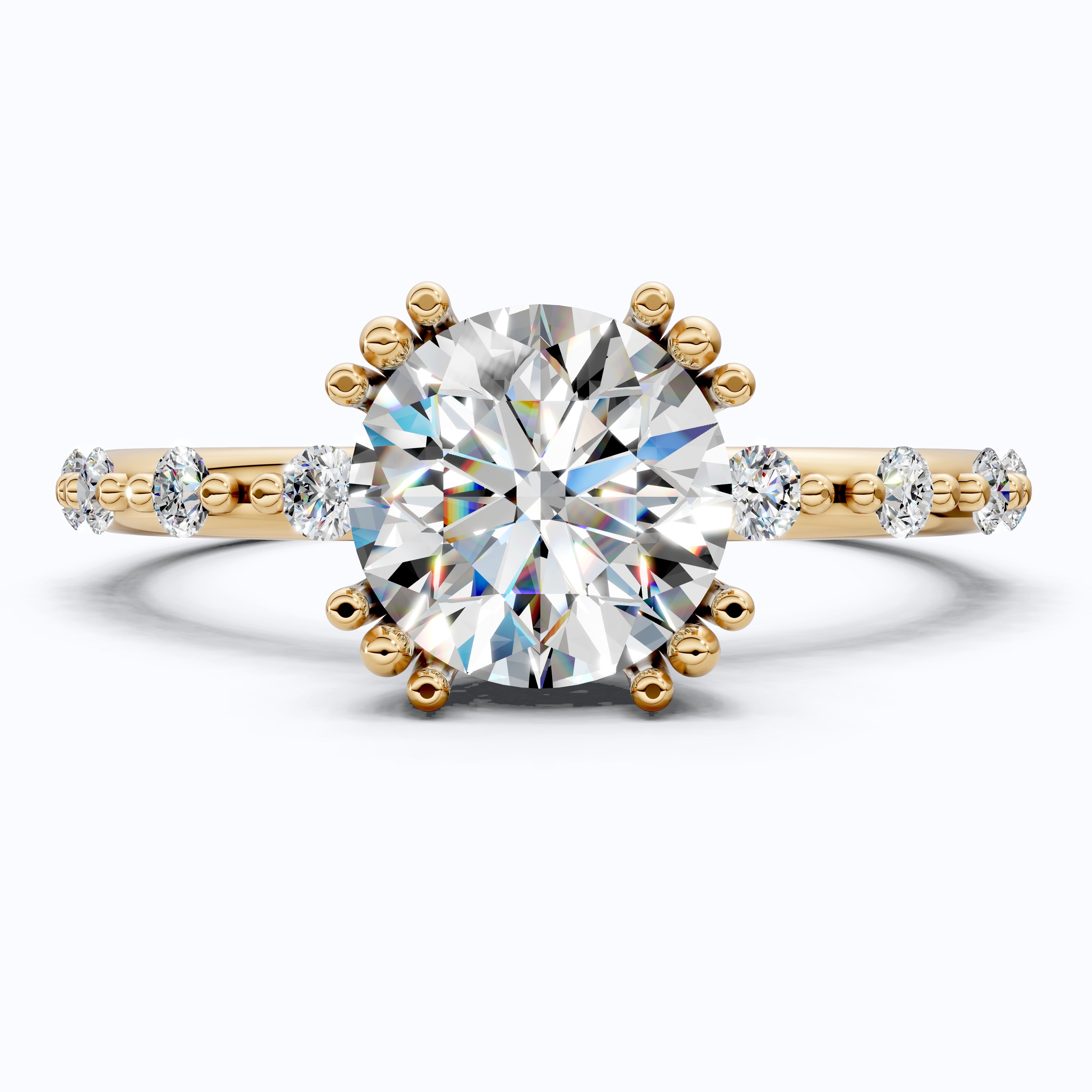 Modern Solitaire Pavé Engagement Ring in 14k Solid Gold, 1.00 CT Round Cut Lab Diamond, Promise Ring, Wedding Gift for Her, Everyday Jewelry