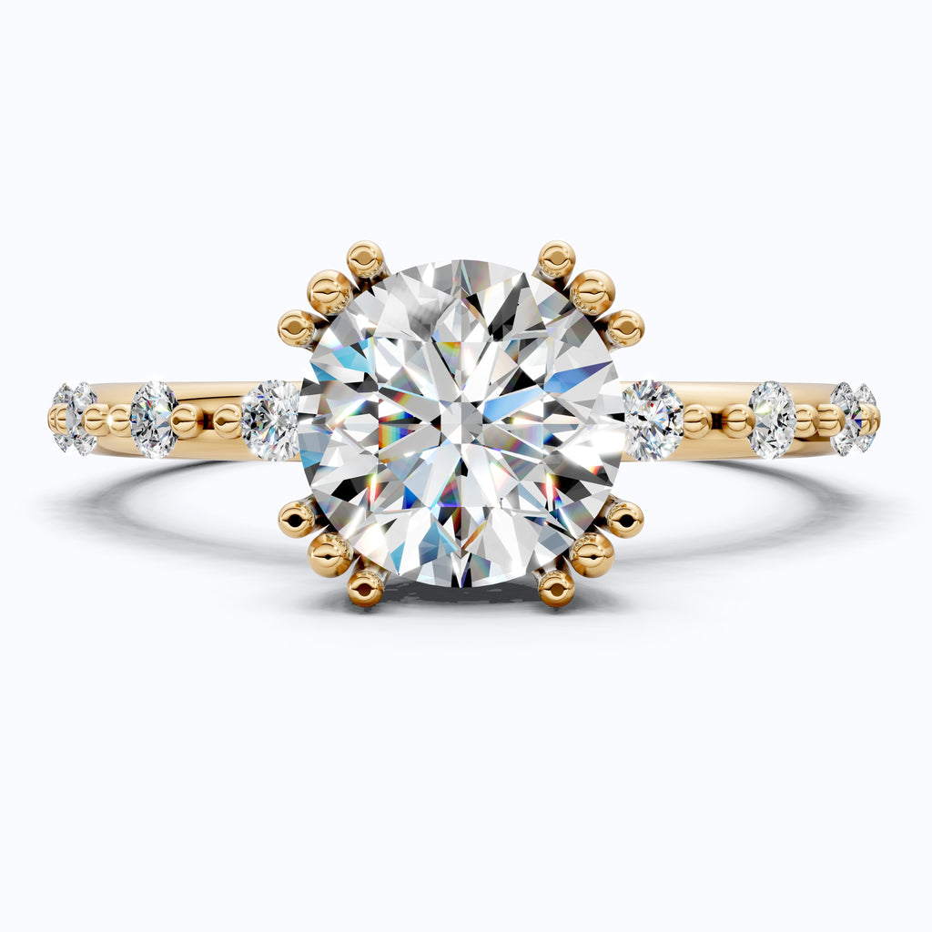 Modern Solitaire Pavé Engagement Ring in 14k Solid Gold, 1.00 CT Round Cut Lab Diamond, Promise Ring, Wedding Gift for Her, Everyday Jewelry