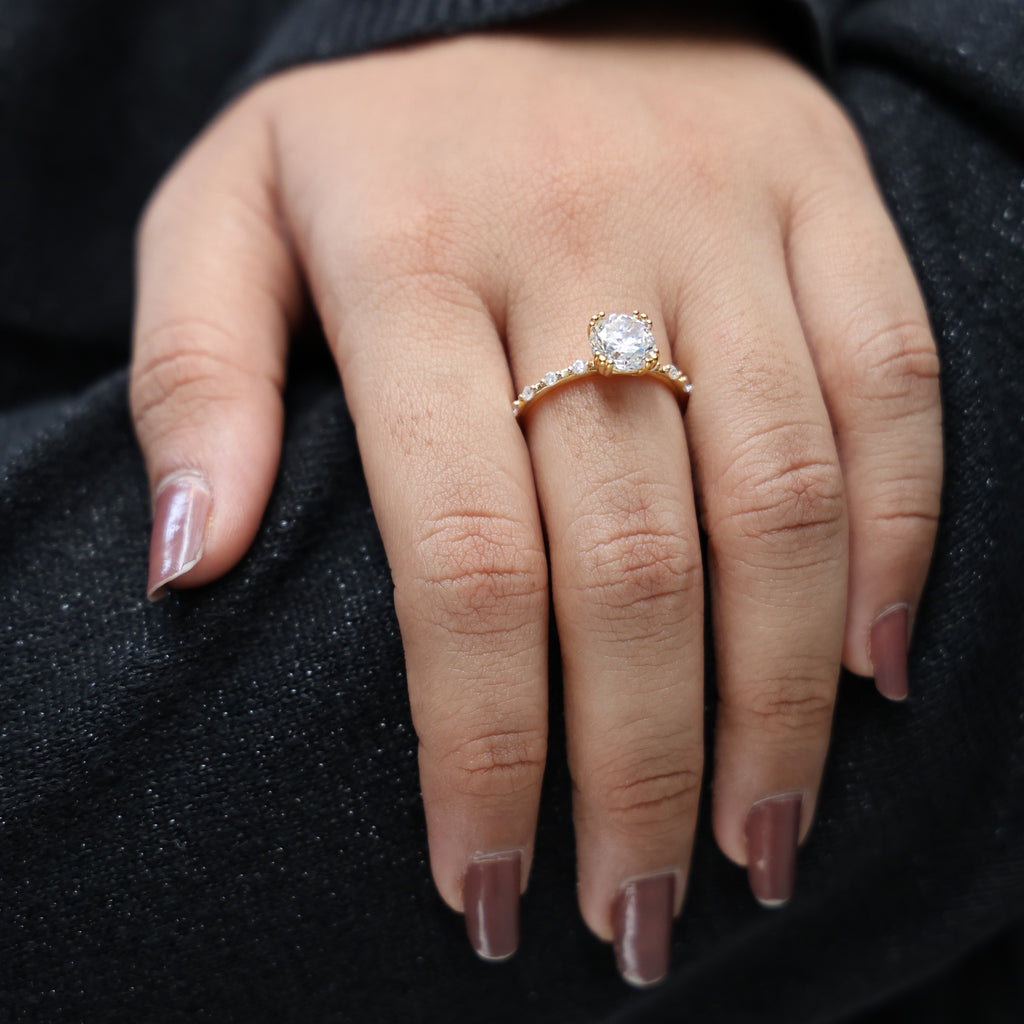 Modern Solitaire Pavé Engagement Ring in 14k Solid Gold, 1.00 CT Round Cut Lab Diamond, Promise Ring, Wedding Gift for Her, Everyday Jewelry