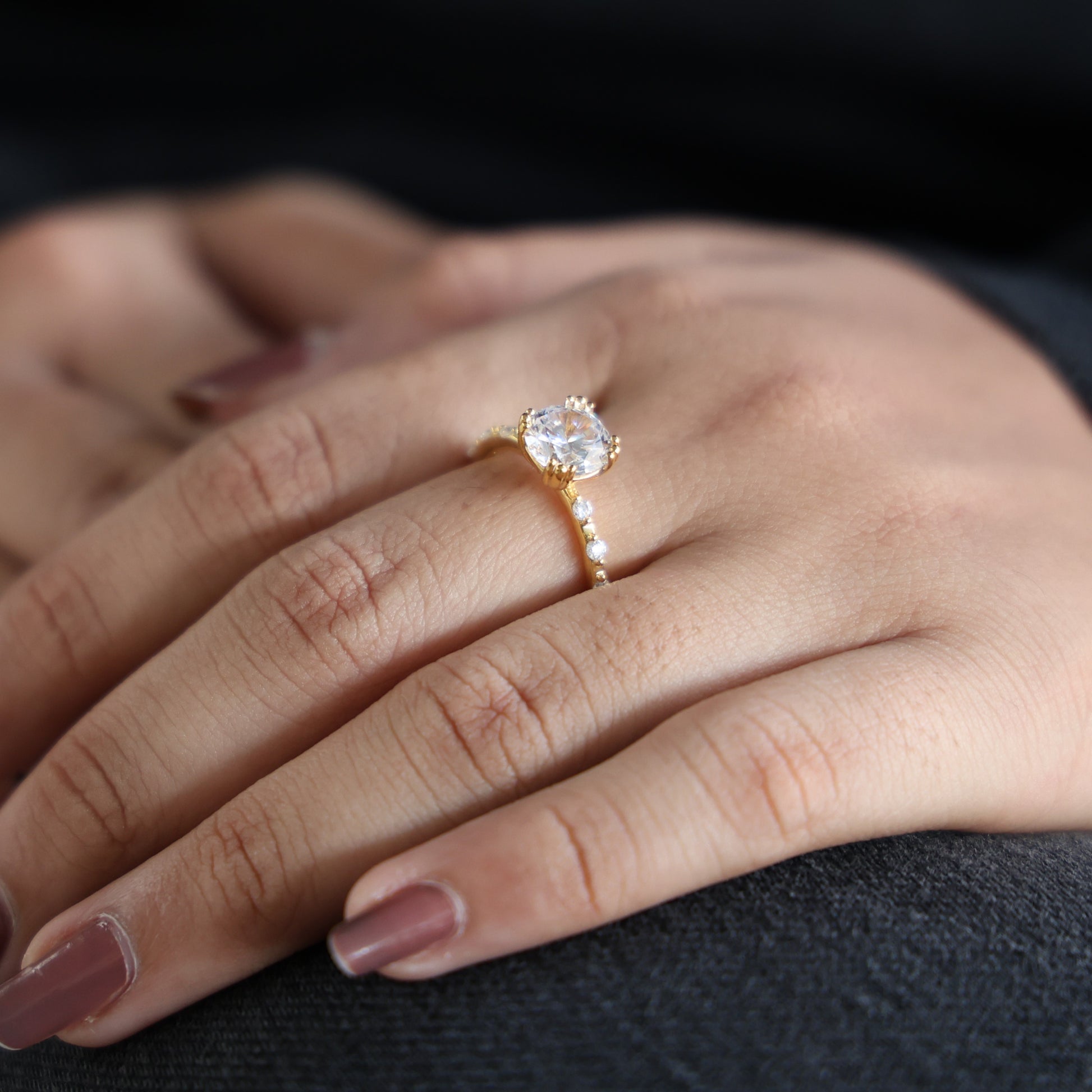 Modern Solitaire Pavé Engagement Ring in 14k Solid Gold, 1.00 CT Round Cut Lab Diamond, Promise Ring, Wedding Gift for Her, Everyday Jewelry