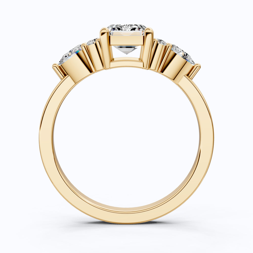 1.00 CT Emerald Cut Cluster Trio Engagement Ring in Lab Diamond – 14k Solid Gold, Anniversary Gift for Wife, Everyday Wedding Ring