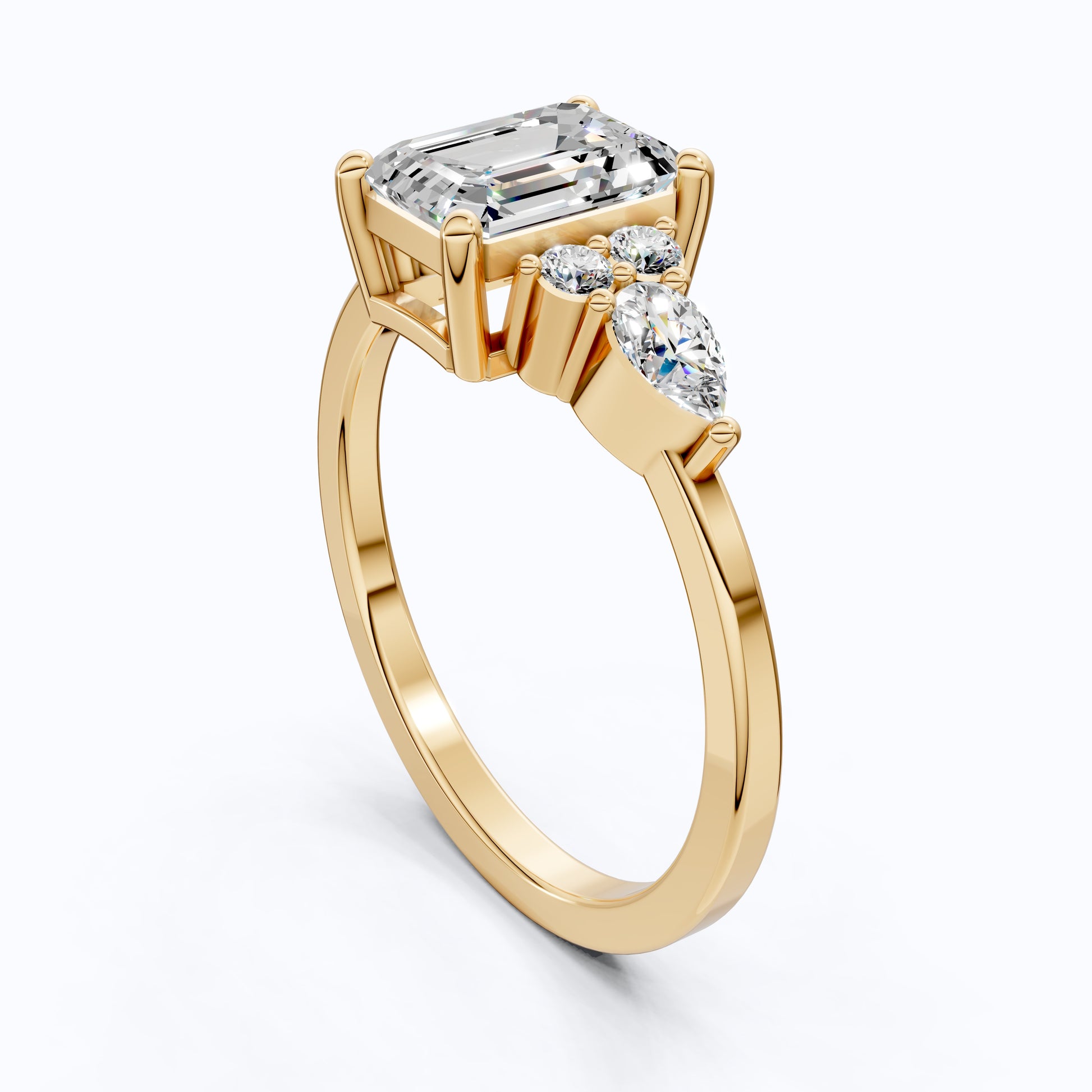 1.00 CT Emerald Cut Cluster Trio Engagement Ring in Lab Diamond – 14k Solid Gold, Anniversary Gift for Wife, Everyday Wedding Ring