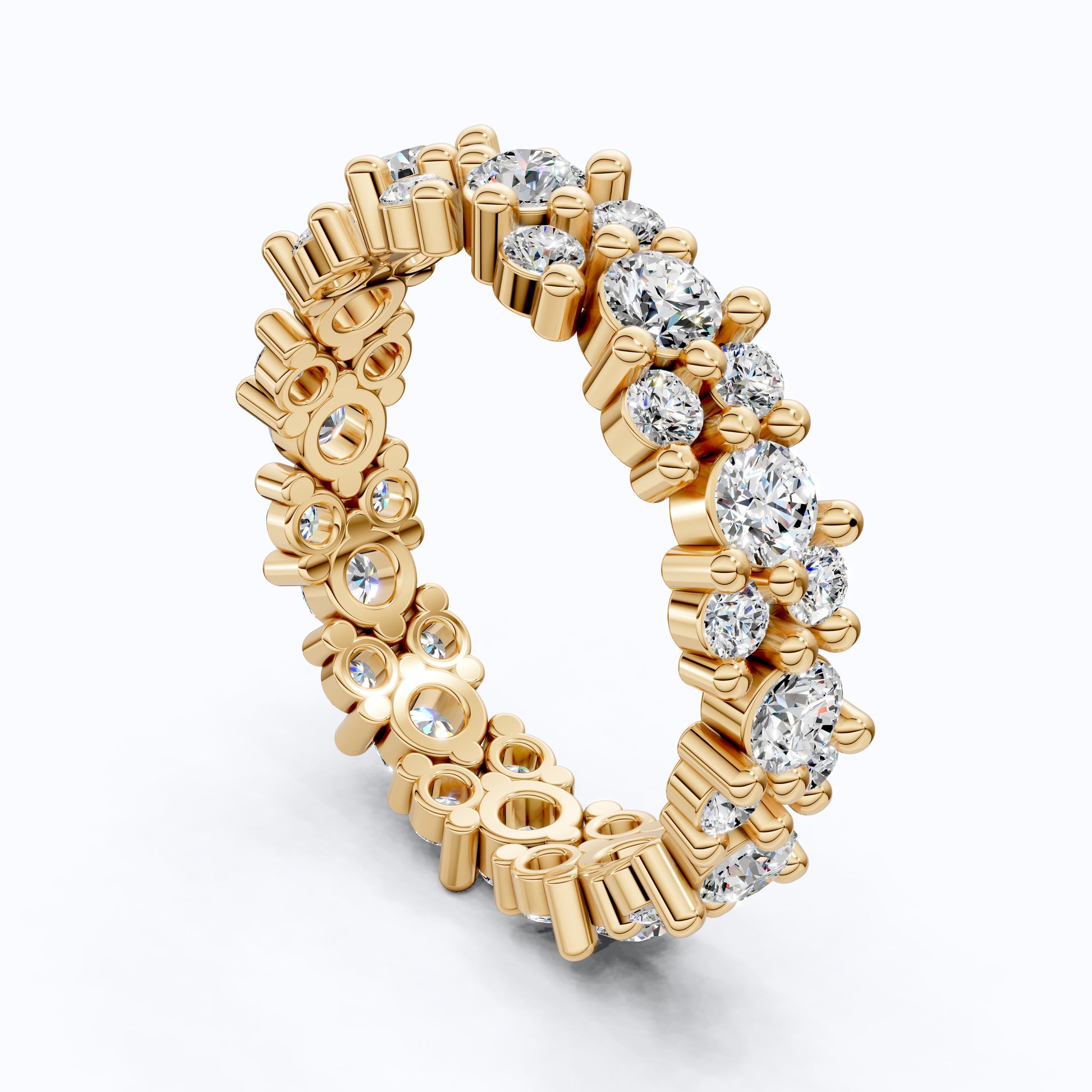 Bold Double Row Cluster Eternity Wedding Ring in 14K Solid Gold, 2.21 TCW Round Cut Lab Created Diamonds, Bridal Jewelry, Birthday Gift for Her