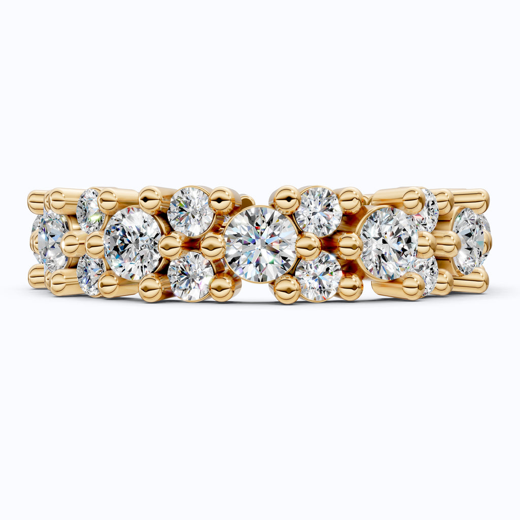 Bold Double Row Cluster Eternity Wedding Ring in 14K Solid Gold, 2.21 TCW Round Cut Lab Created Diamonds, Bridal Jewelry, Birthday Gift for Her