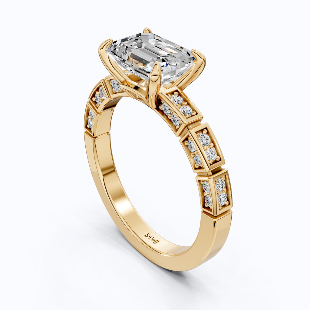 Emerald Cut Segmented Pavé Engagement Ring in 14K Solid Gold, 1.75 CT Emerald Cut Lab Created Diamond, Bridal Jewelry, Birthday Gift For Her