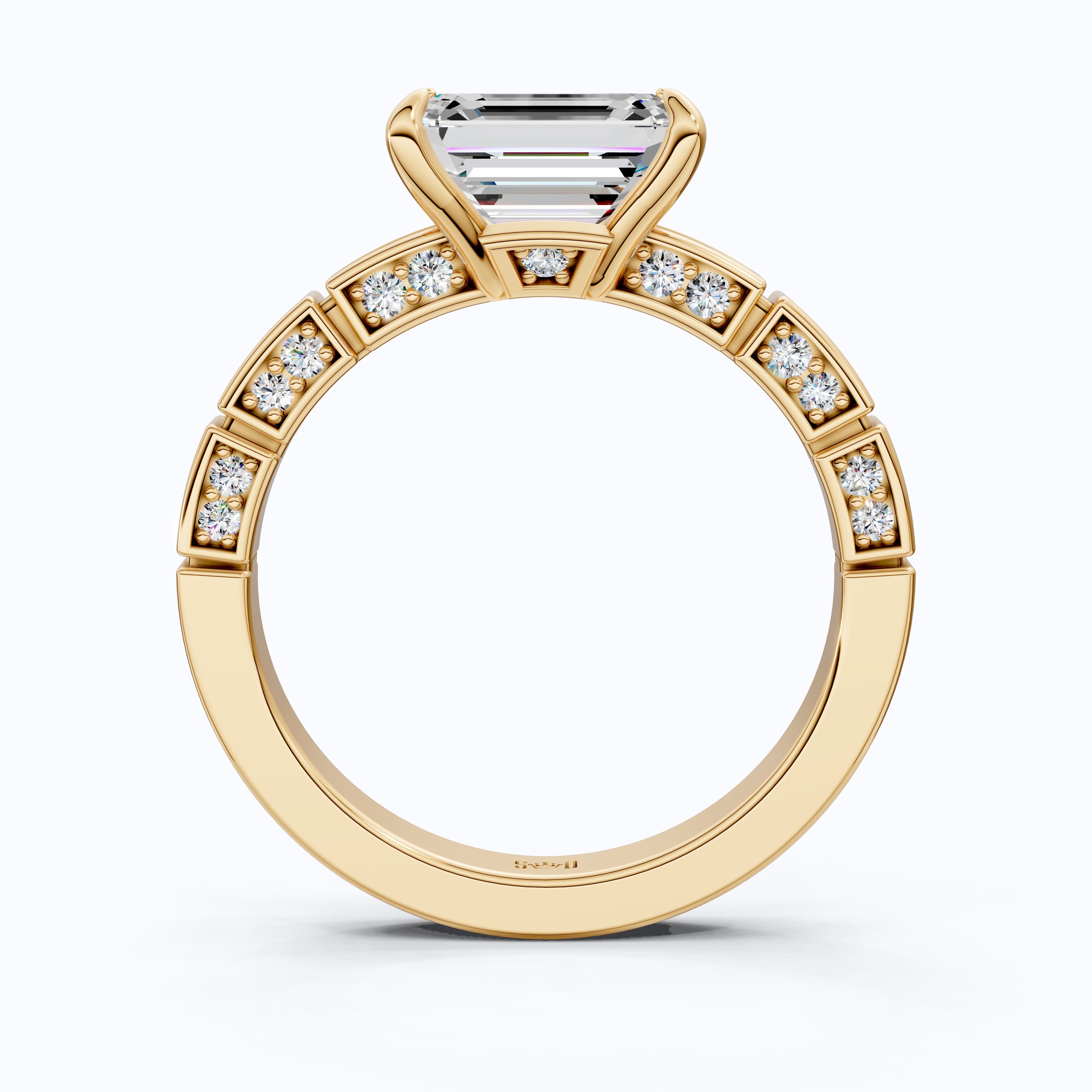 Emerald Cut Segmented Pavé Engagement Ring in 14K Solid Gold, 1.75 CT Emerald Cut Lab Created Diamond, Bridal Jewelry, Birthday Gift For Her