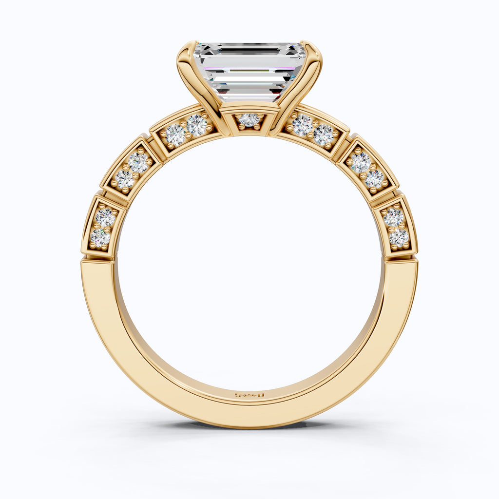 Emerald Cut Segmented Pavé Engagement Ring in 14K Solid Gold, 1.75 CT Emerald Cut Lab Created Diamond, Bridal Jewelry, Birthday Gift For Her