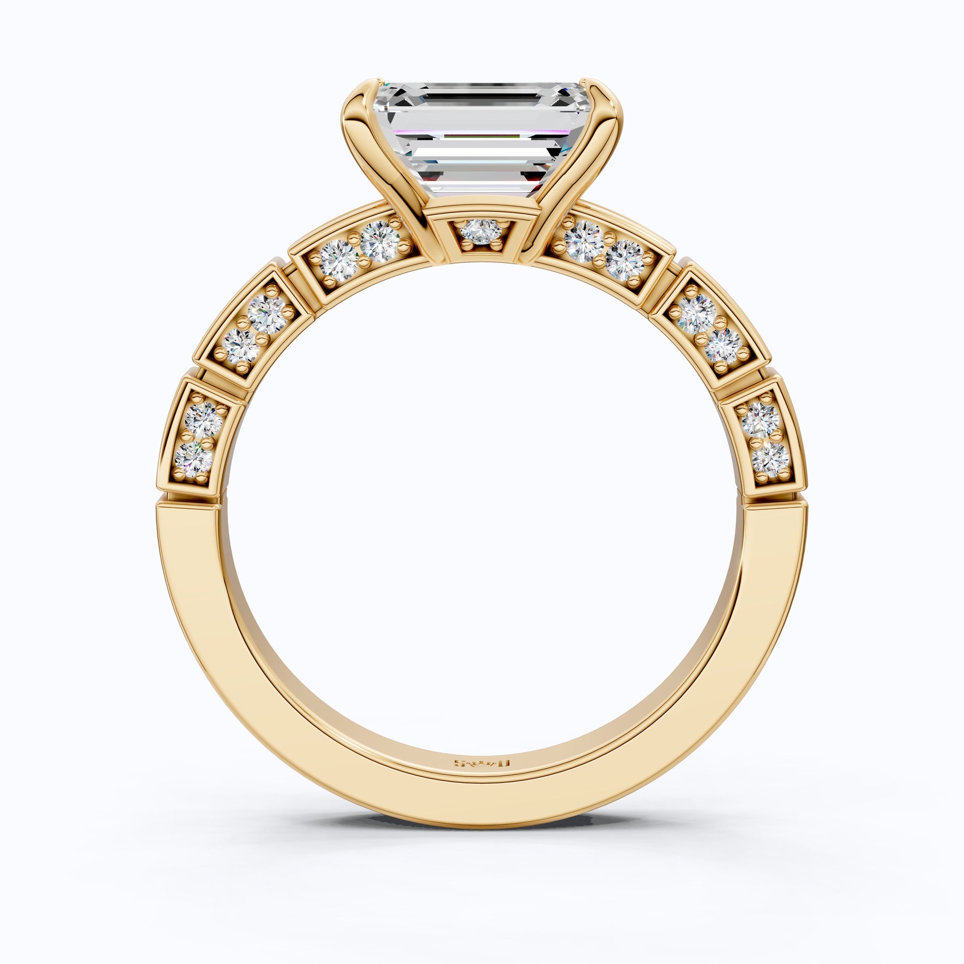Emerald Cut Segmented Pavé Engagement Ring in 14K Solid Gold, 1.75 CT Emerald Cut Lab Created Diamond, Bridal Jewelry, Birthday Gift For Her