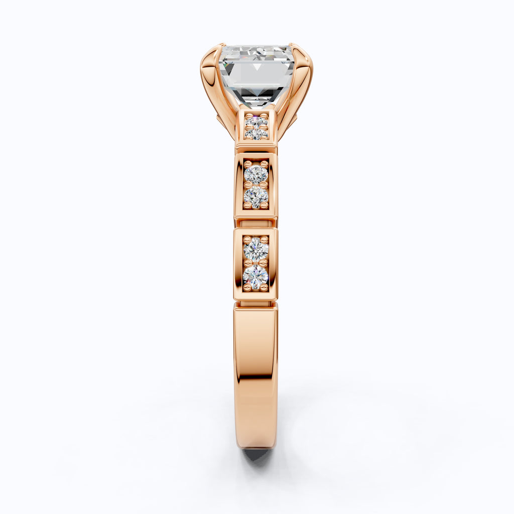 Emerald Cut Segmented Pavé Engagement Ring in 14K Solid Gold, 1.75 CT Emerald Cut Lab Created Diamond, Bridal Jewelry, Birthday Gift For Her