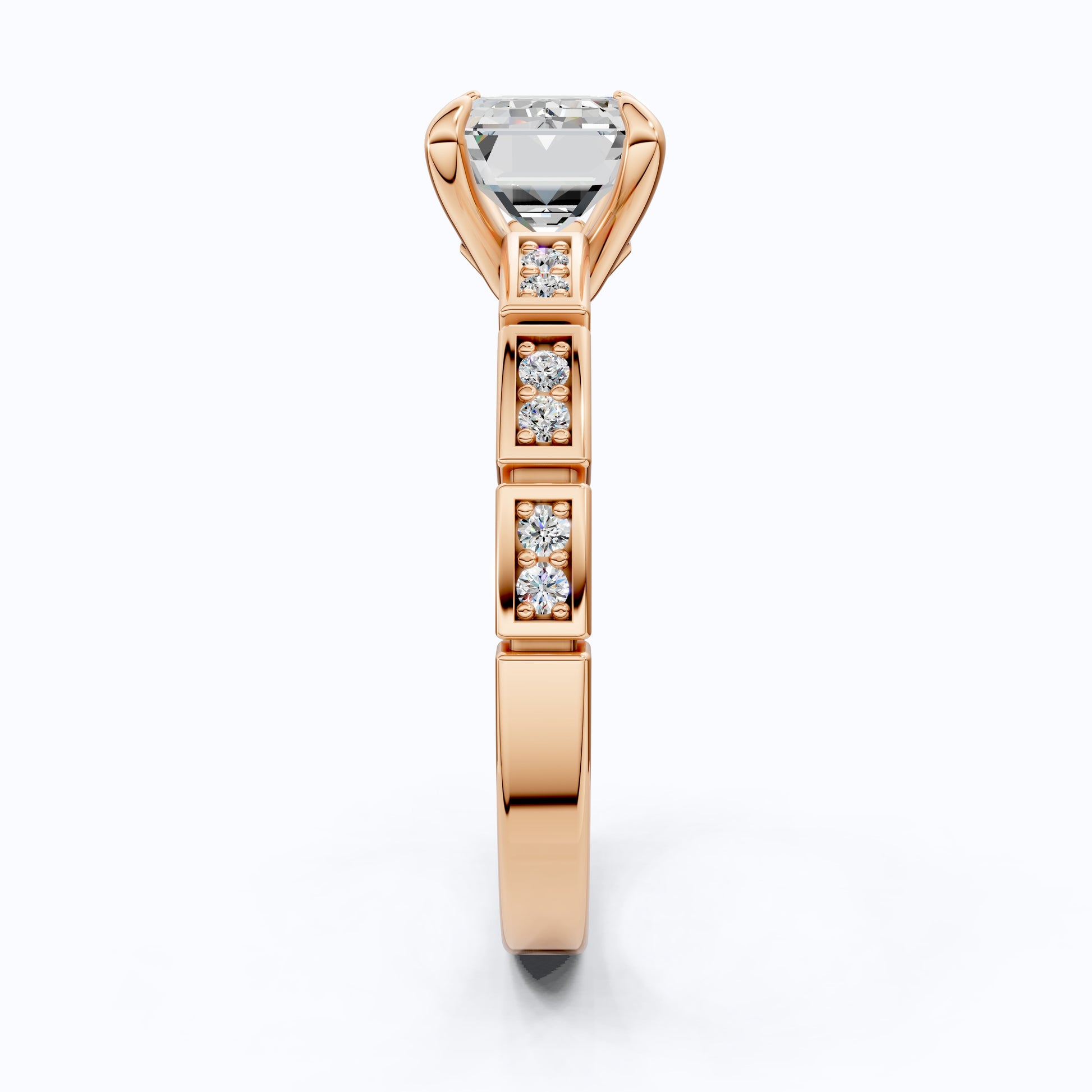 Emerald Cut Segmented Pavé Engagement Ring in 14K Solid Gold, 1.75 CT Emerald Cut Lab Created Diamond, Bridal Jewelry, Birthday Gift For Her