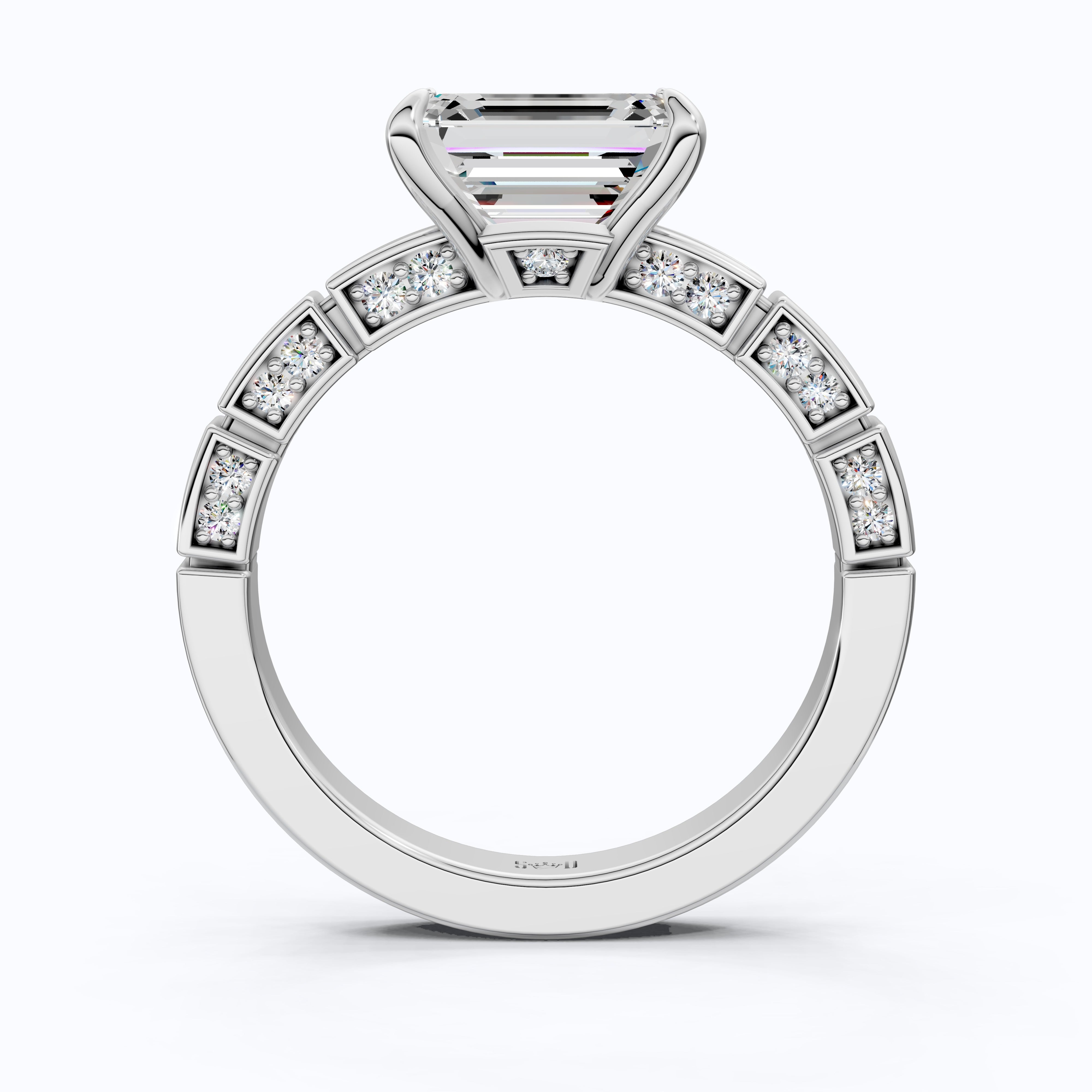 Emerald Cut Segmented Pavé Engagement Ring in 14K Solid Gold, 1.75 CT Emerald Cut Lab Created Diamond, Bridal Jewelry, Birthday Gift For Her