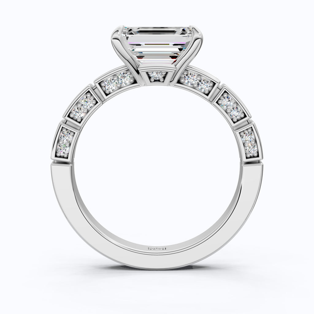 Emerald Cut Segmented Pavé Engagement Ring in 14K Solid Gold, 1.75 CT Emerald Cut Lab Created Diamond, Bridal Jewelry, Birthday Gift For Her