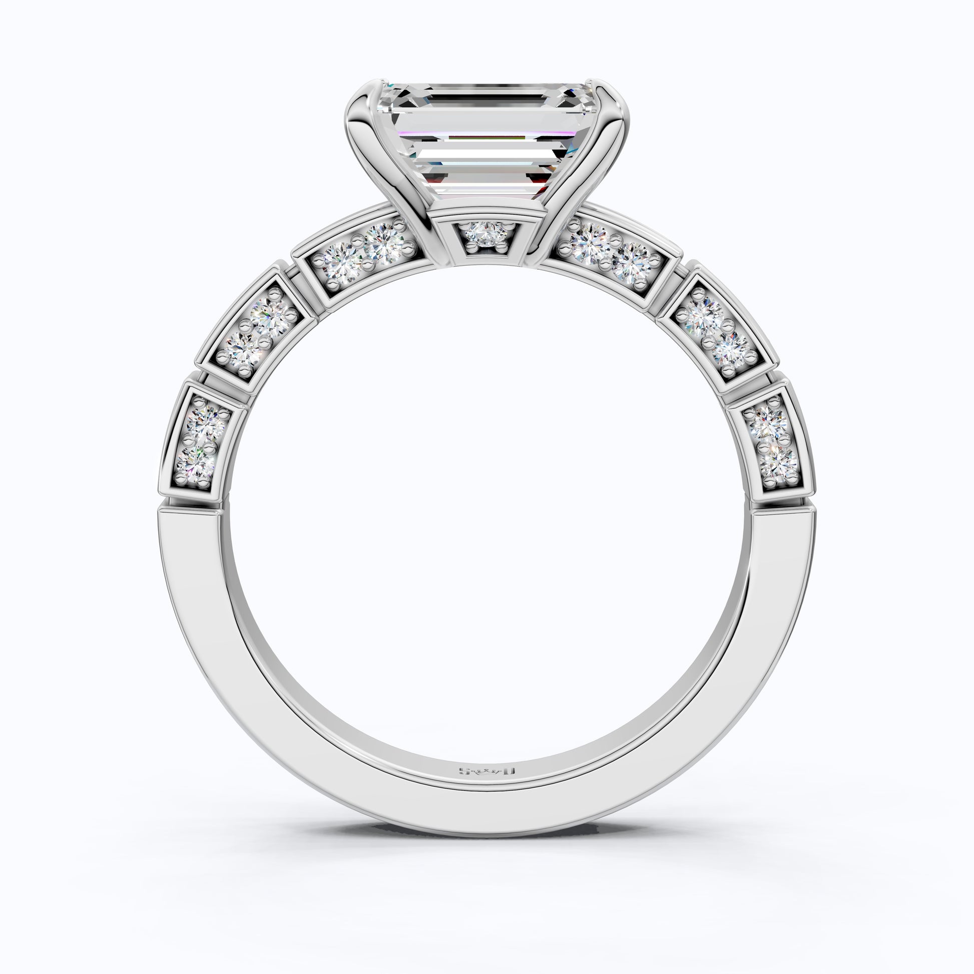 Emerald Cut Segmented Pavé Engagement Ring in 14K Solid Gold, 1.75 CT Emerald Cut Lab Created Diamond, Bridal Jewelry, Birthday Gift For Her