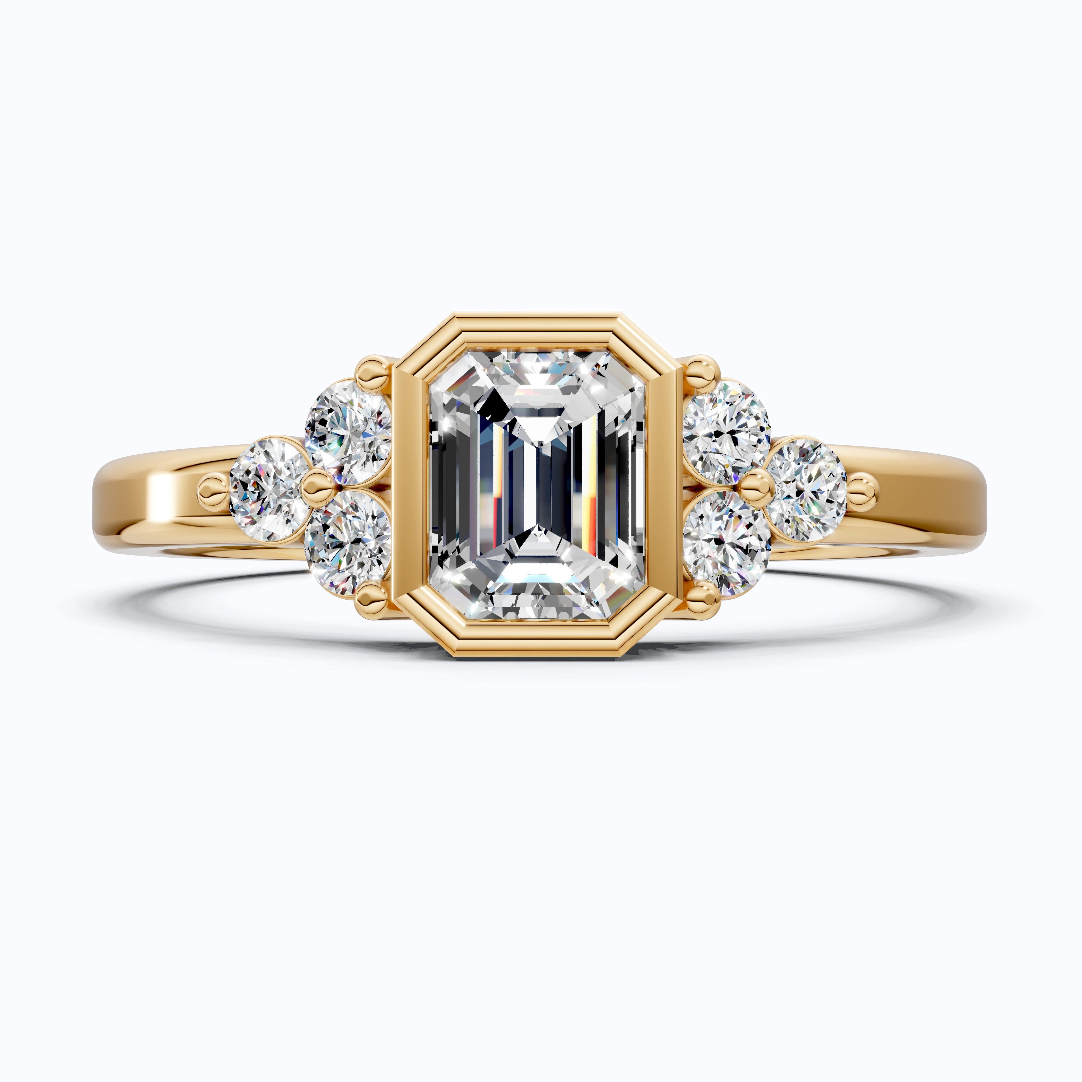 Unique Emerald Centerpiece Engagement Ring in 14K Solid Gold, 0.45 CT Emerald Cut Lab Created Diamond, Engagement Ring, Gift For Her