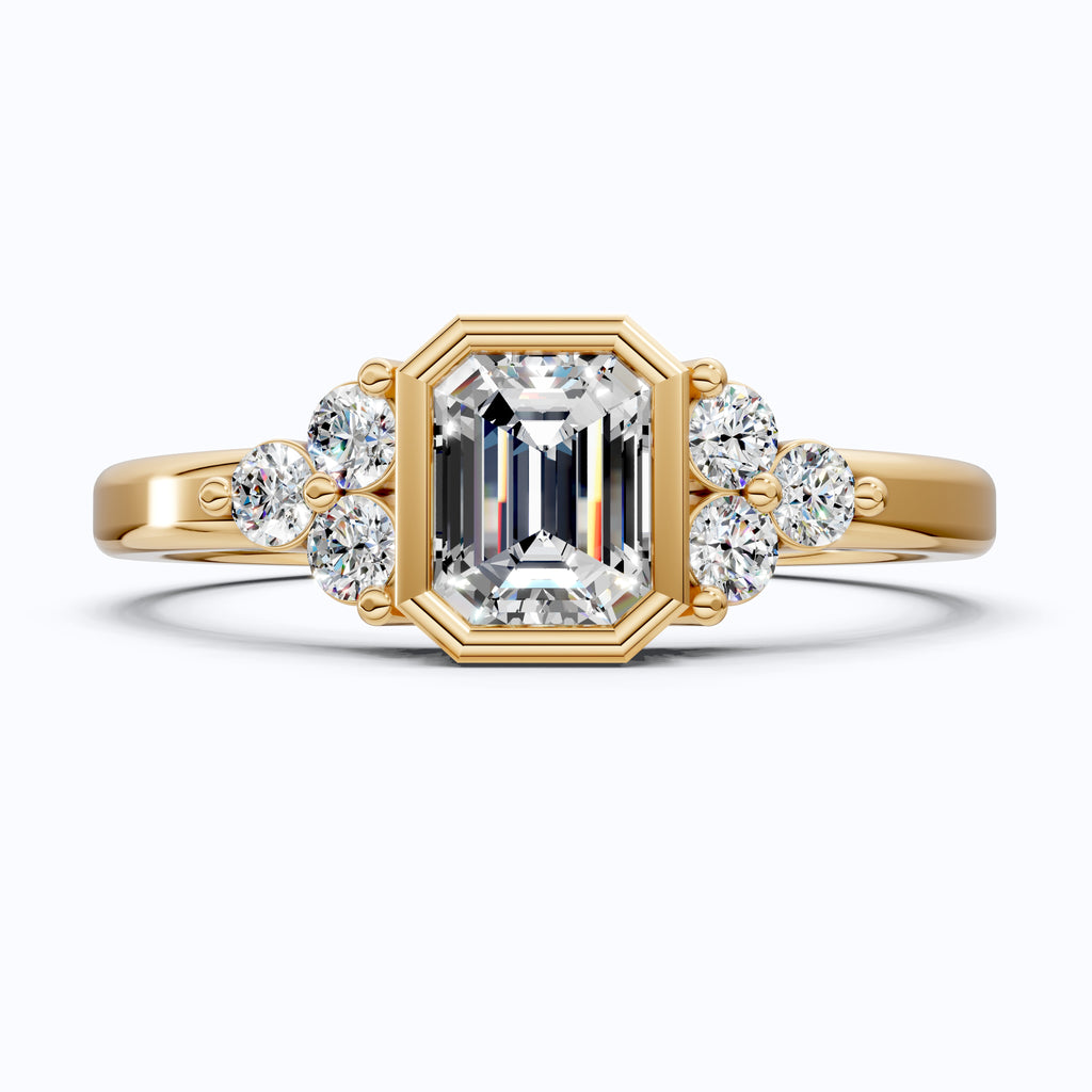 Unique Emerald Centerpiece Engagement Ring in 14K Solid Gold, 0.45 CT Emerald Cut Lab Created Diamond, Engagement Ring, Gift For Her